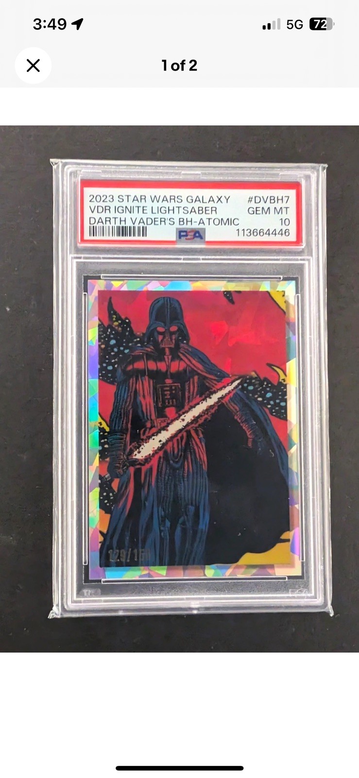 2023 Topps Star Wars Galaxy Darth Vader Ignites Lightsaber BH-Atomic /10 PSA 10