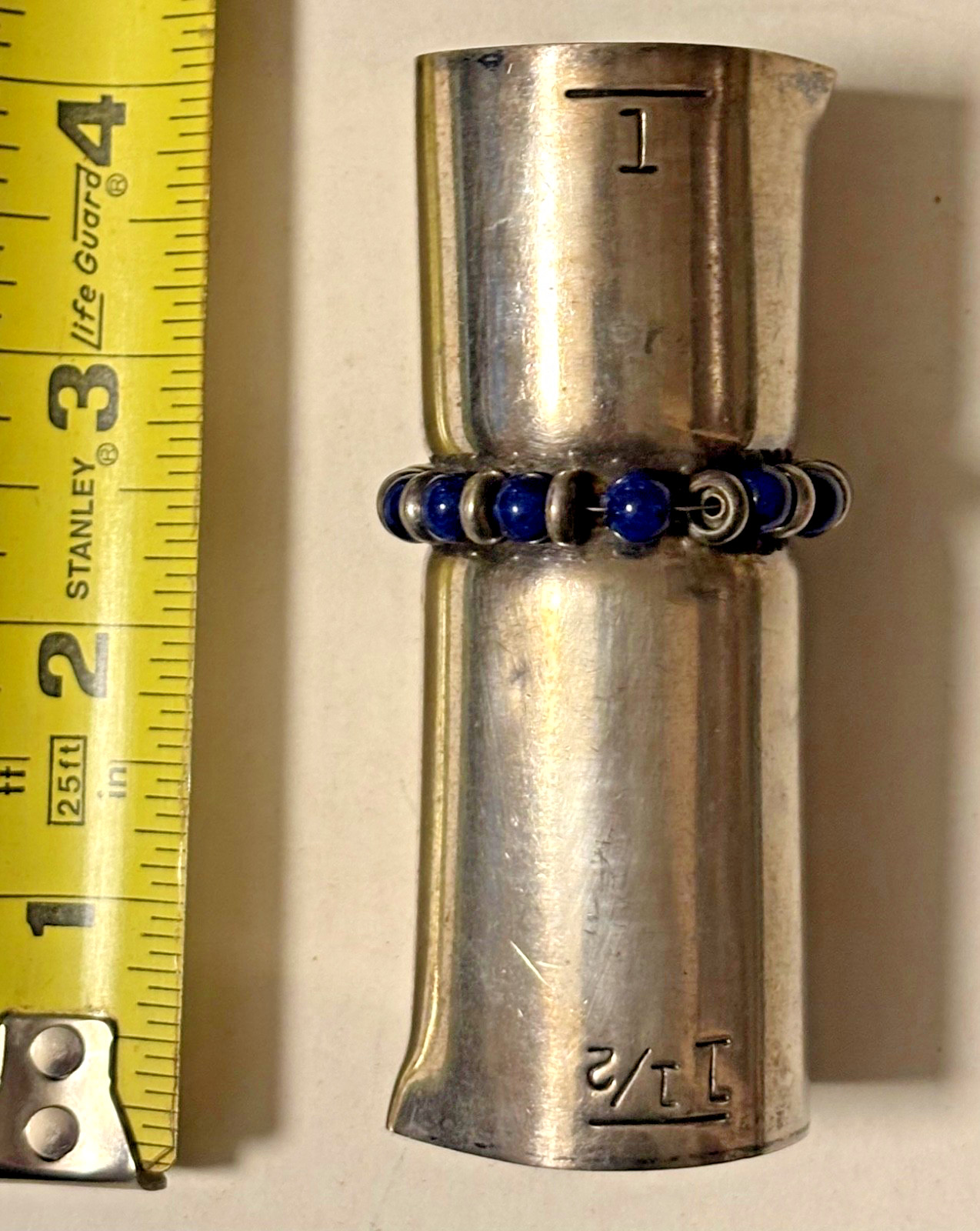 VINTAGE 1930s ART DECO SILVER PLATED NAPIER BLUE & SILVER BEADED COCKTAIL JIGGER
