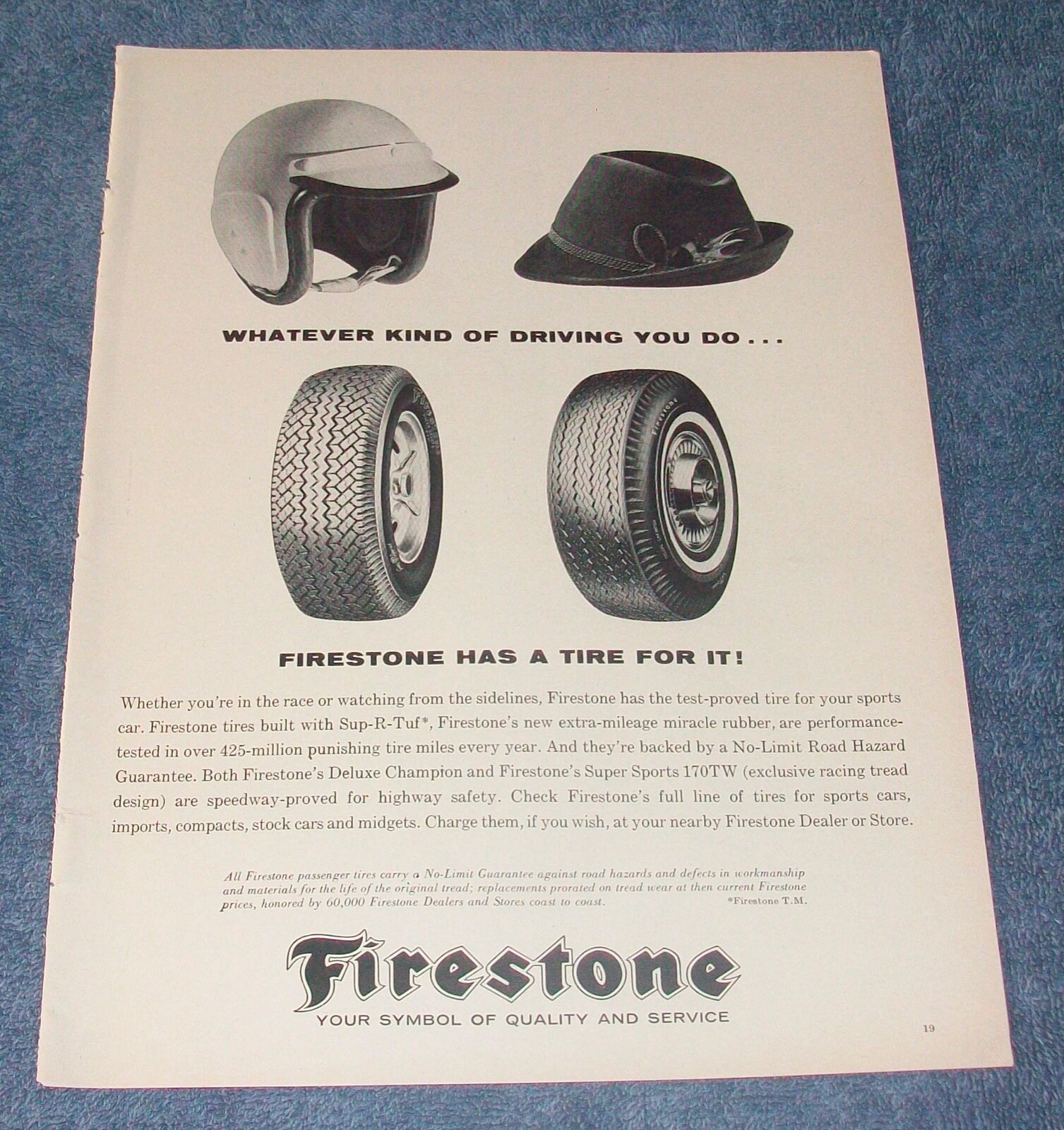 1964 Firestone Deluxe Champion & Super Sports 170-T Vintage Tire Ad 