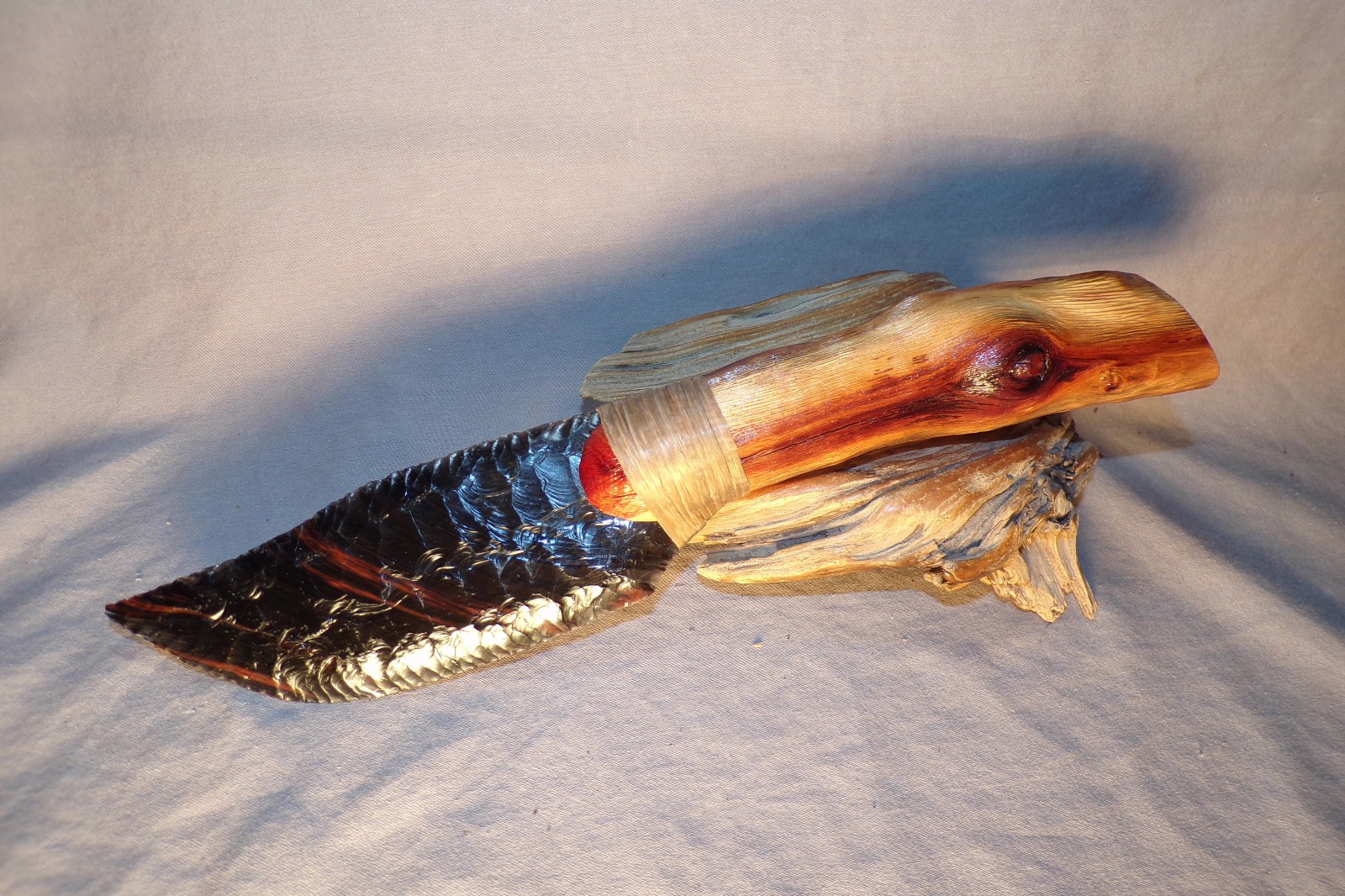 Ribbon and Red Obsidian Bowie Knife Unique Manzanita Handle Flint Knapping