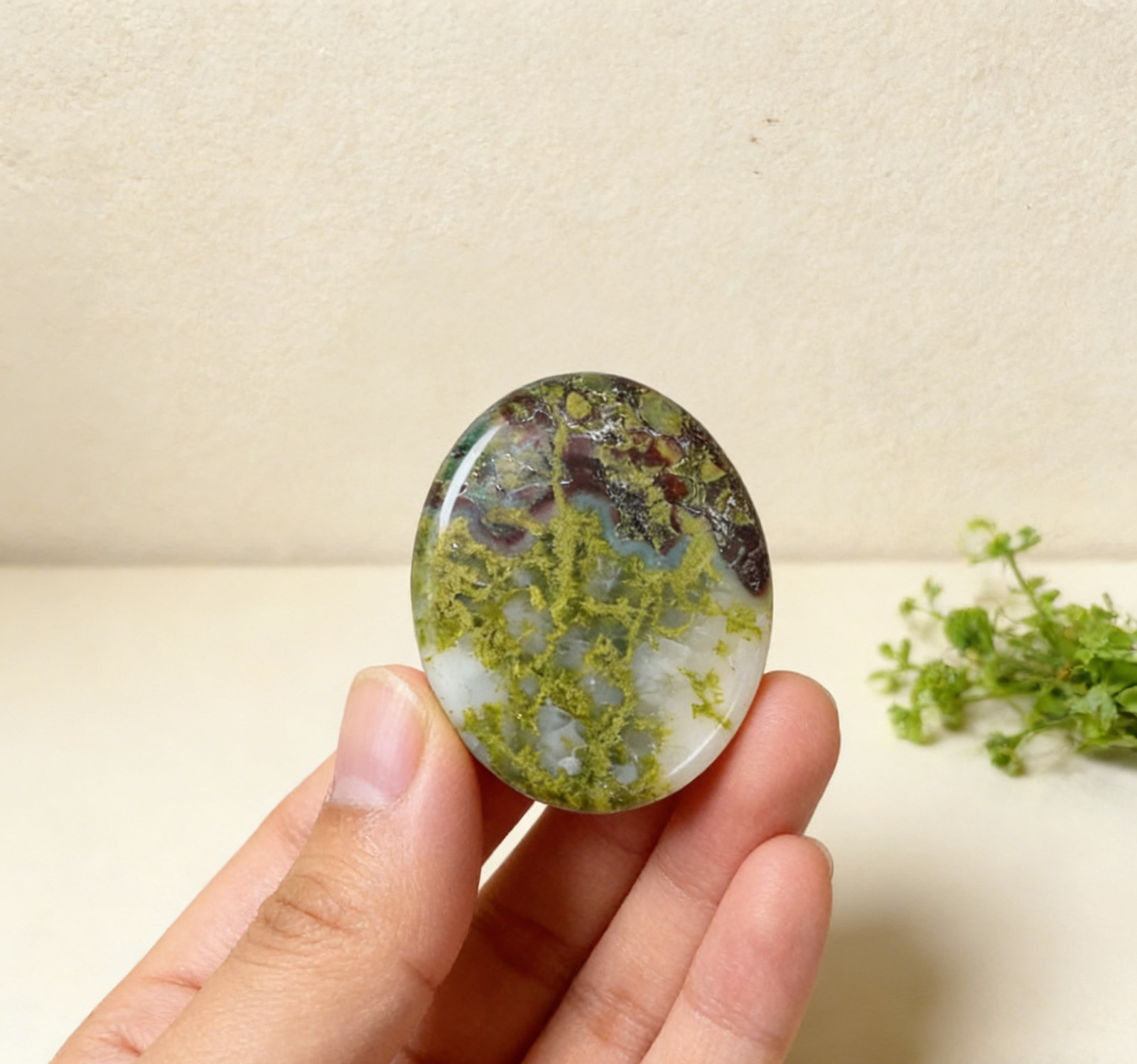 Natural Moss Agate Worry Stone | Energy Calming Pocket Stone Anxiety Relief Gift