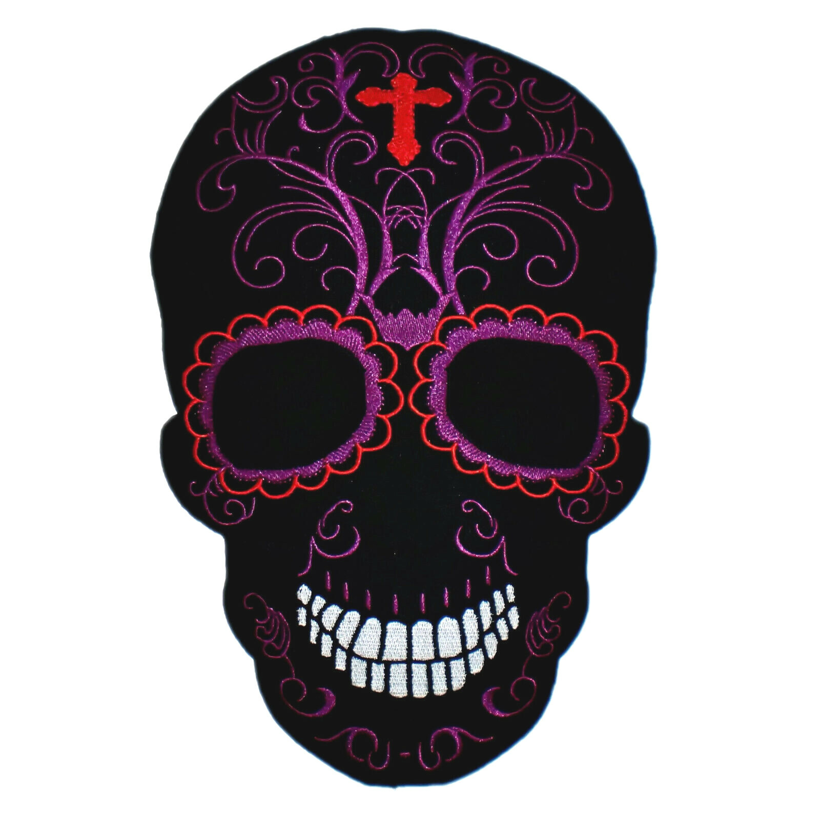 LARGE Sugar Skull Mexican Day of Dead Cross Jacket Vest Biker Back Patch Rider