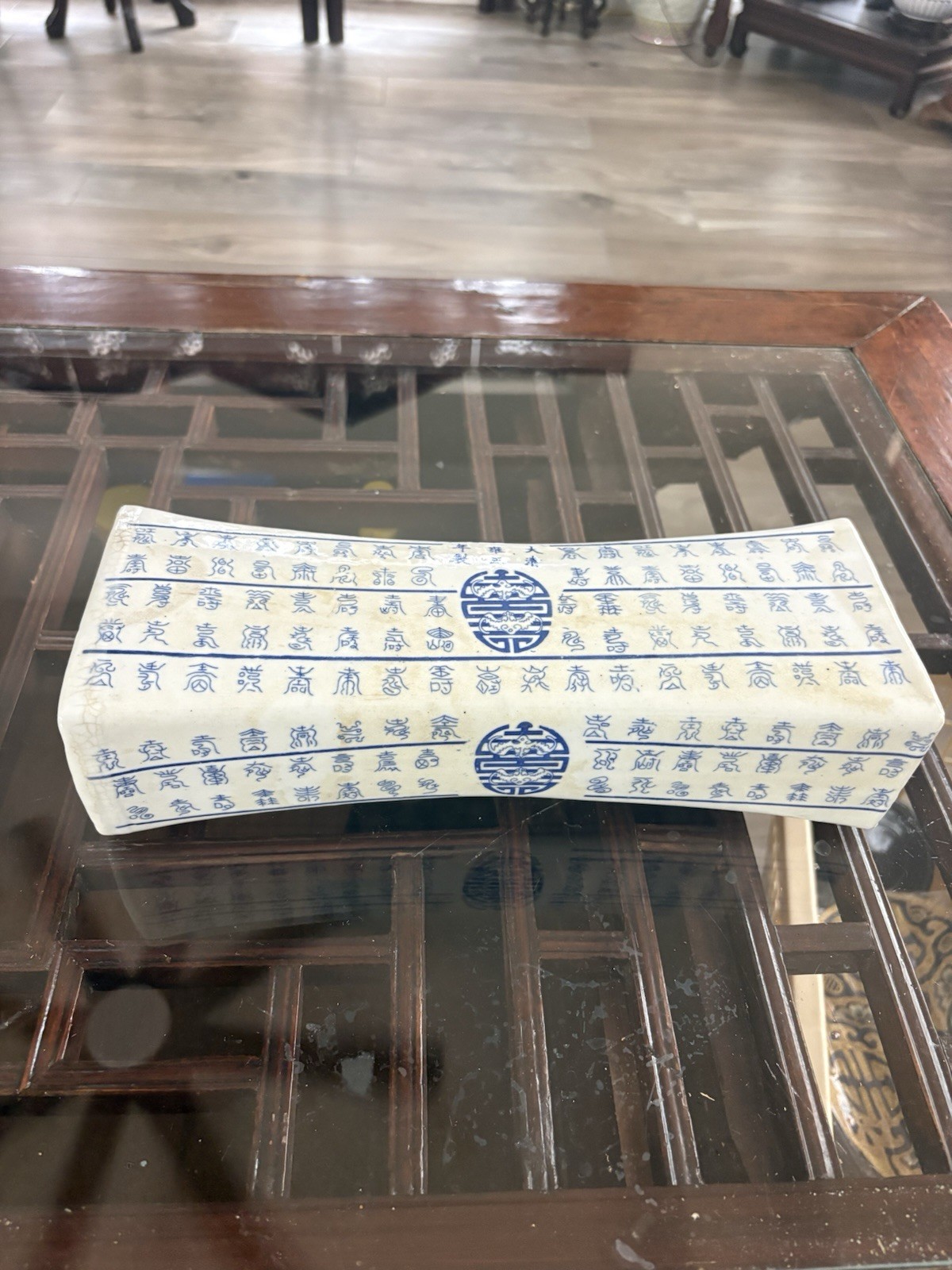 Vintage Chinese Blue And White Porcelain Opium Pillow