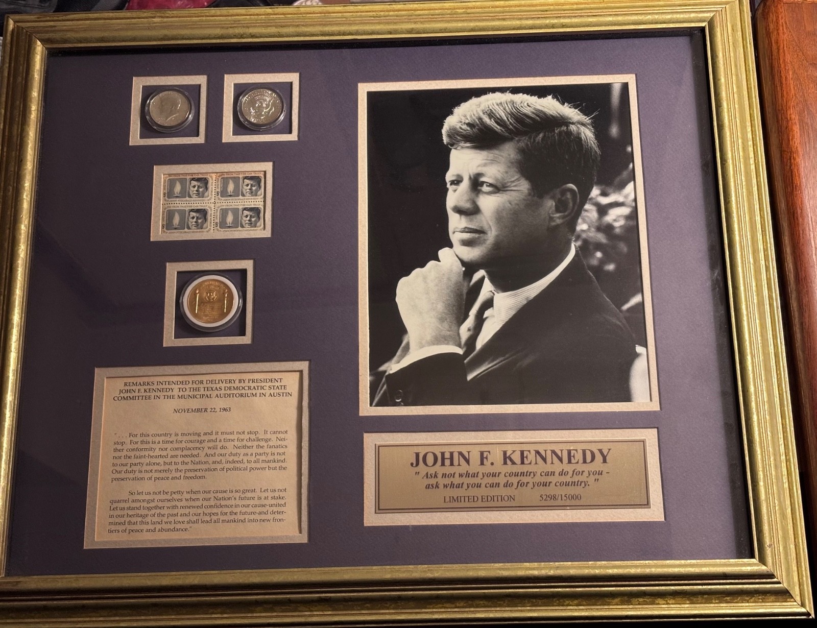 President John F. Kennedy Limited Edition Framed Photo with 2 1964 Half Dollars