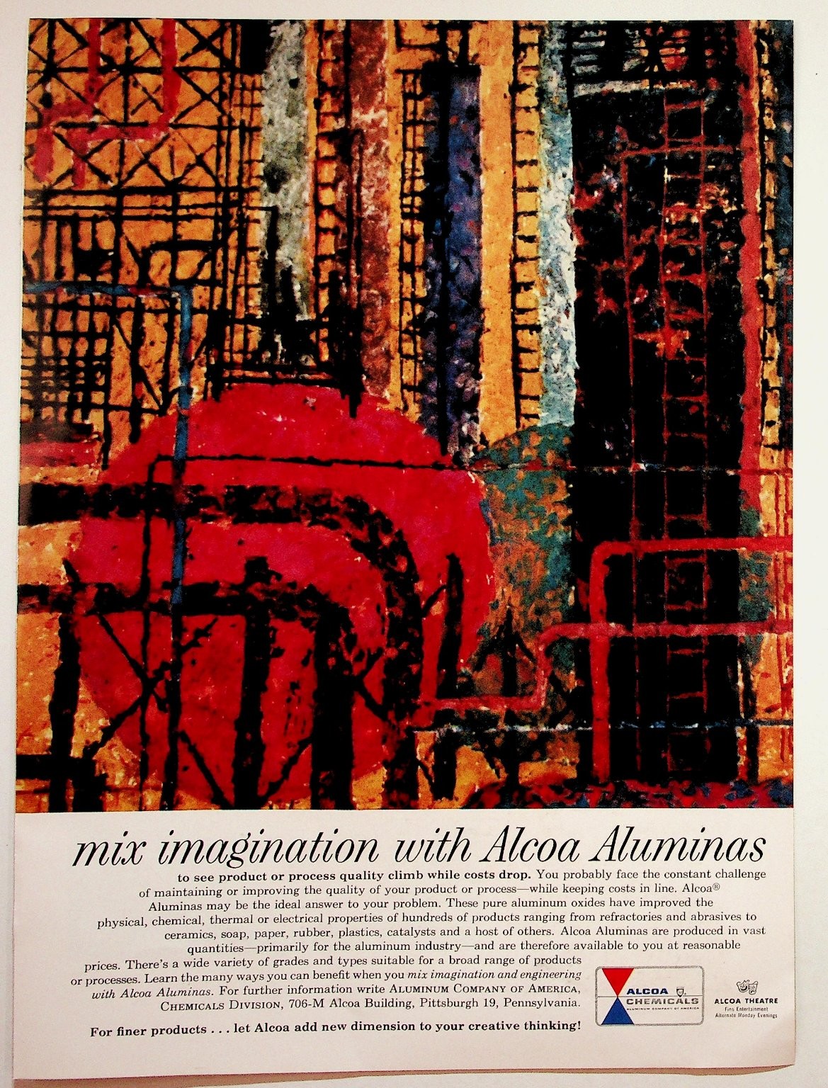 Vintage 1950s Alcoa Aluminas Abstract Art Print Ad Pittsburgh PA
