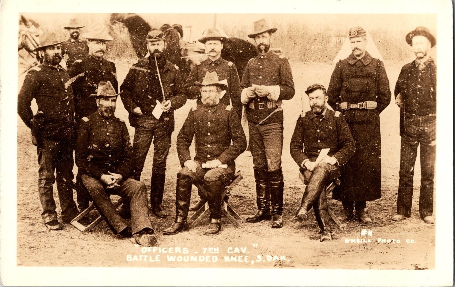 7th Cavalry Officers Wounded Knee South Dakota RPPC Postcard O'Neill Photo c1942