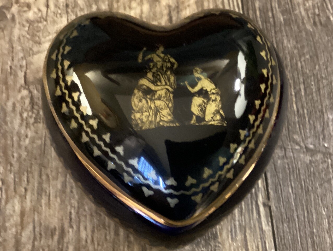 Vintage Greek Porcelain Trinket Box Made Greece Heart Hellenic SC 24k Trim
