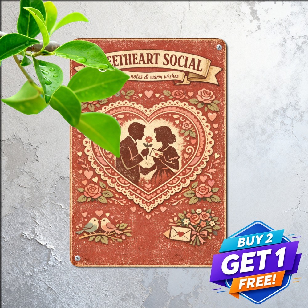 Sweet Romantic Couple In Love Sign Vintage Valentines Day Metal Tin Plaque