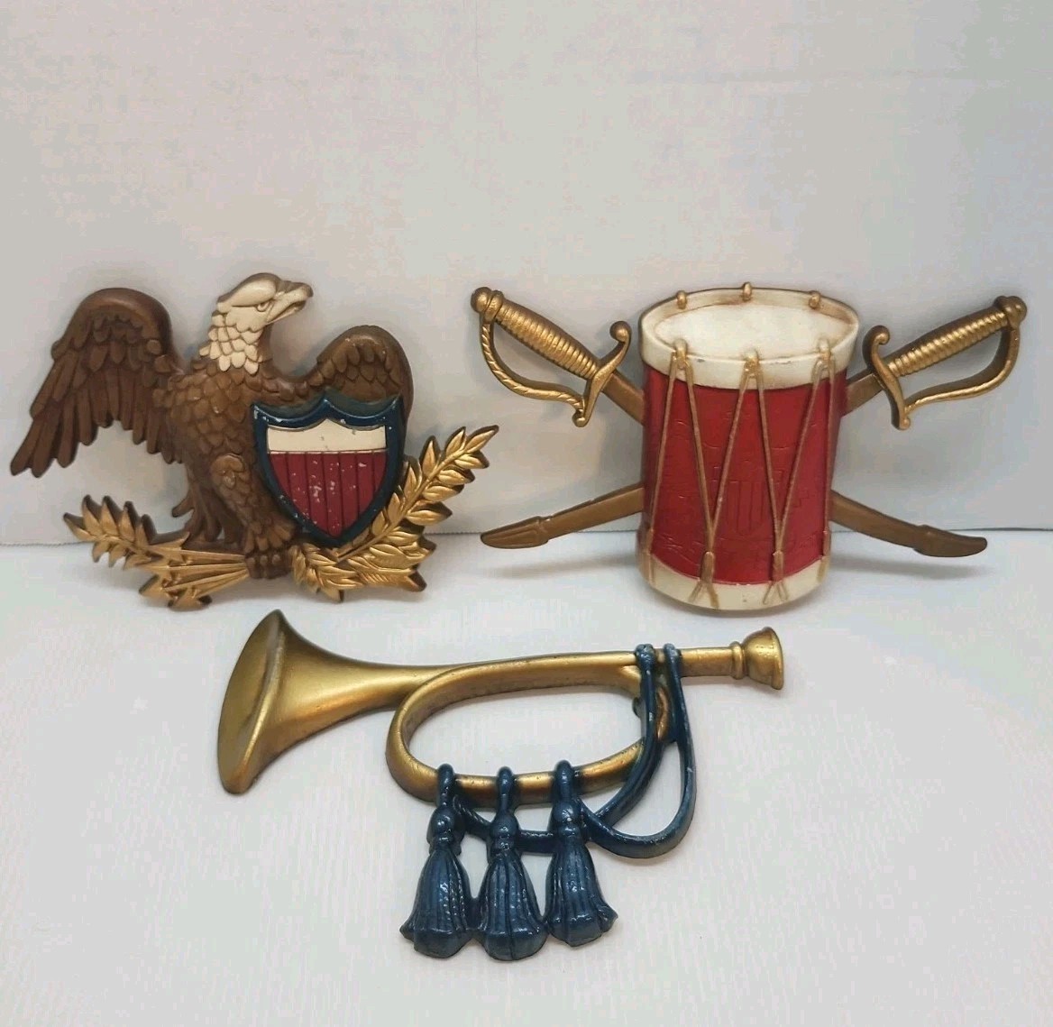 3 pcs Vintage Sexton USA, Eagle w/Shield PATRIOTIC Metal Wall Plaque Americana