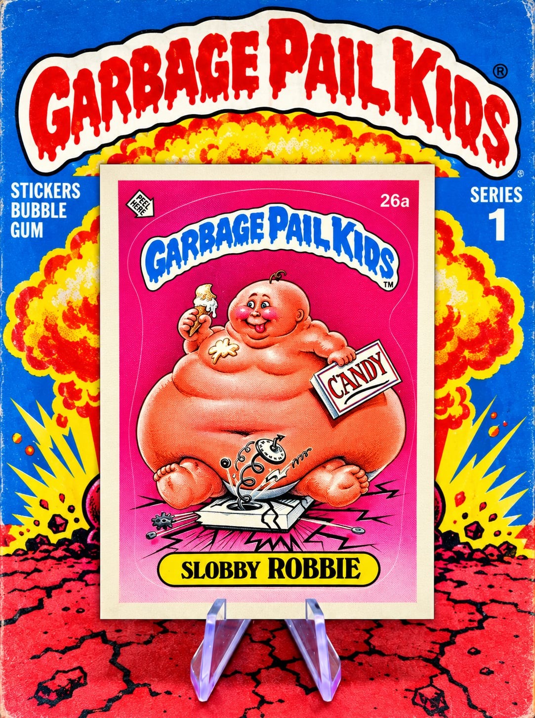 TRUE 1985 SERIES 1 TOPPS GARBAGE PAIL KIDS 26a SLOBBY ROBBIE STICKER CARD RARE
