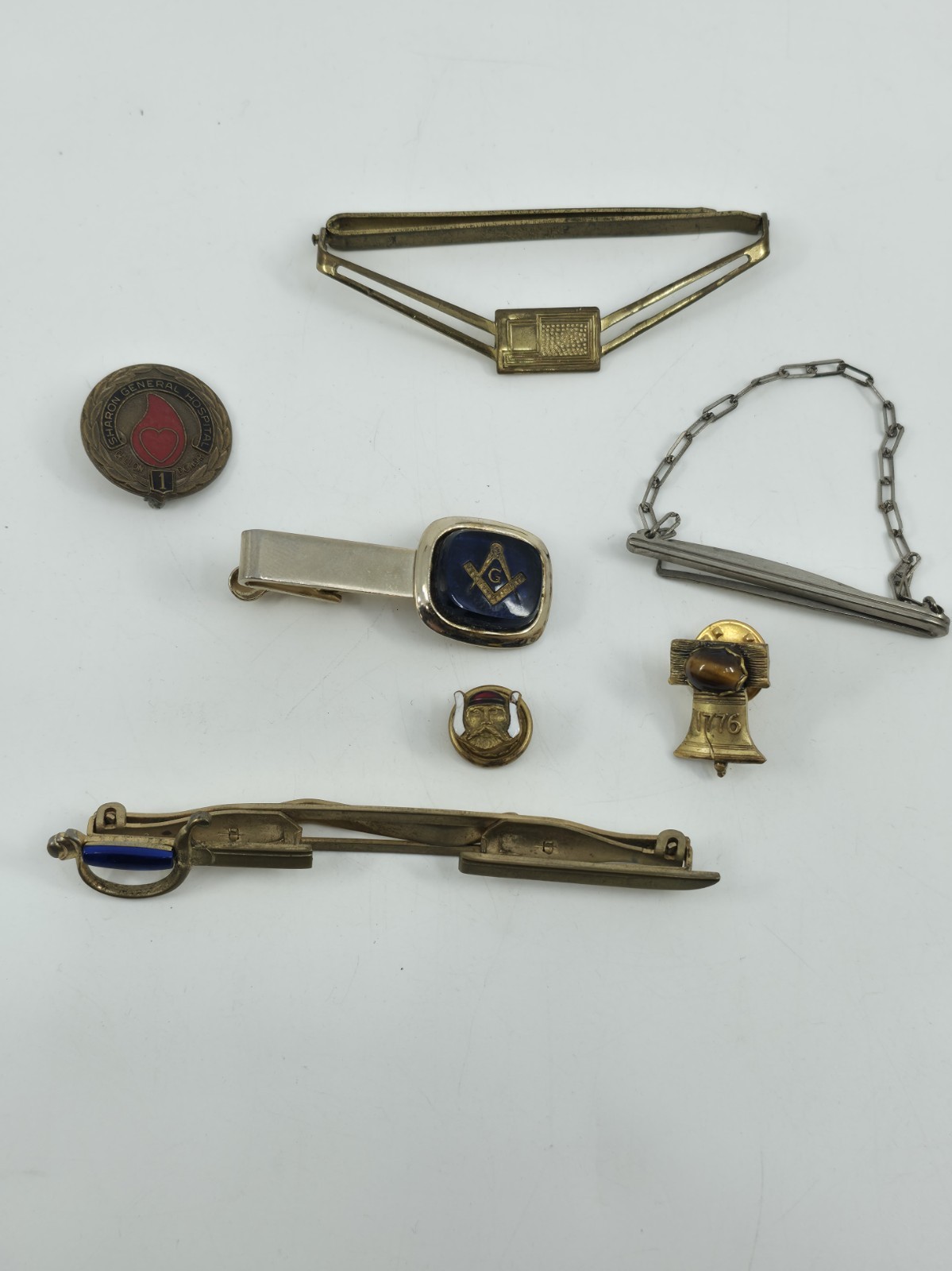Vintage Masonic Shriners Tie Clip Pin Lot Blood Donor Liberty Bell Scimitar