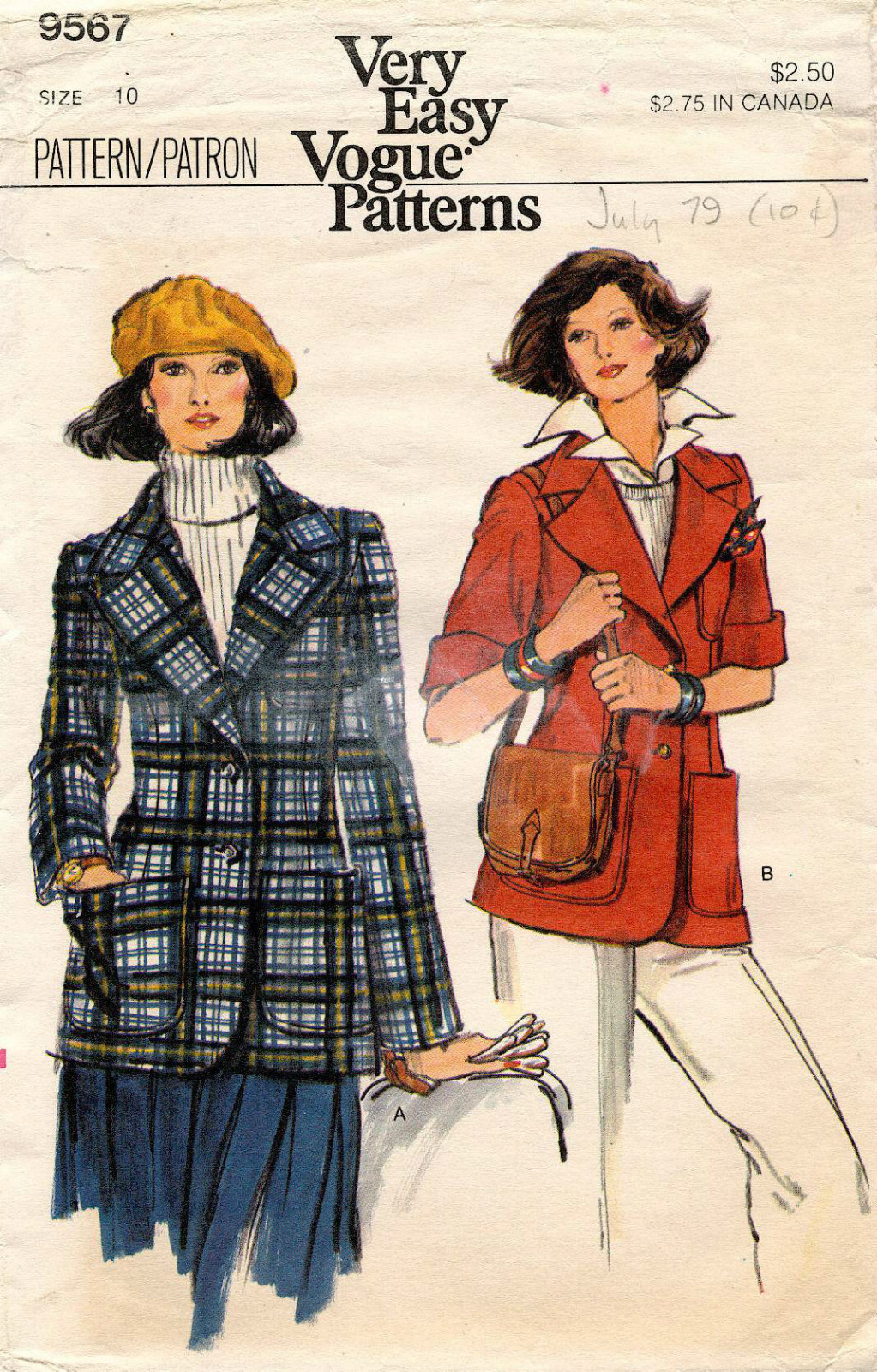 1970's VOGUE Misses' Jacket Pattern 9567 Size 10 UNCUT