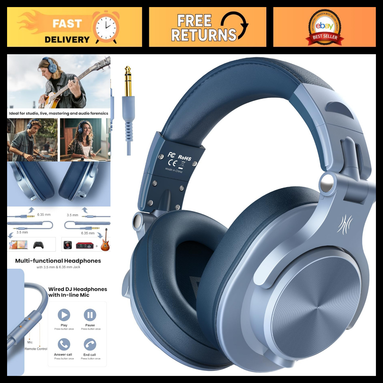 OneOdio A71 Hi-Res Wired Over-Ear Studio Headphones for DJ, Mixing - SB