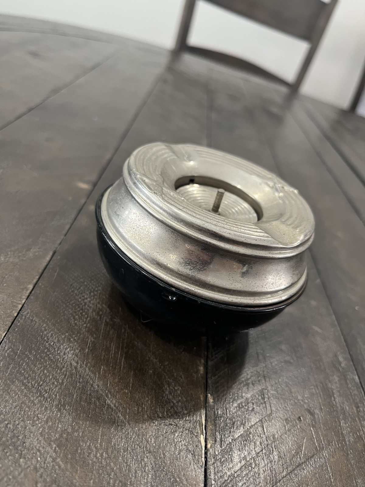 Vtg Metal Push Down Ashtray Smokeless Silver Black Retro MCM