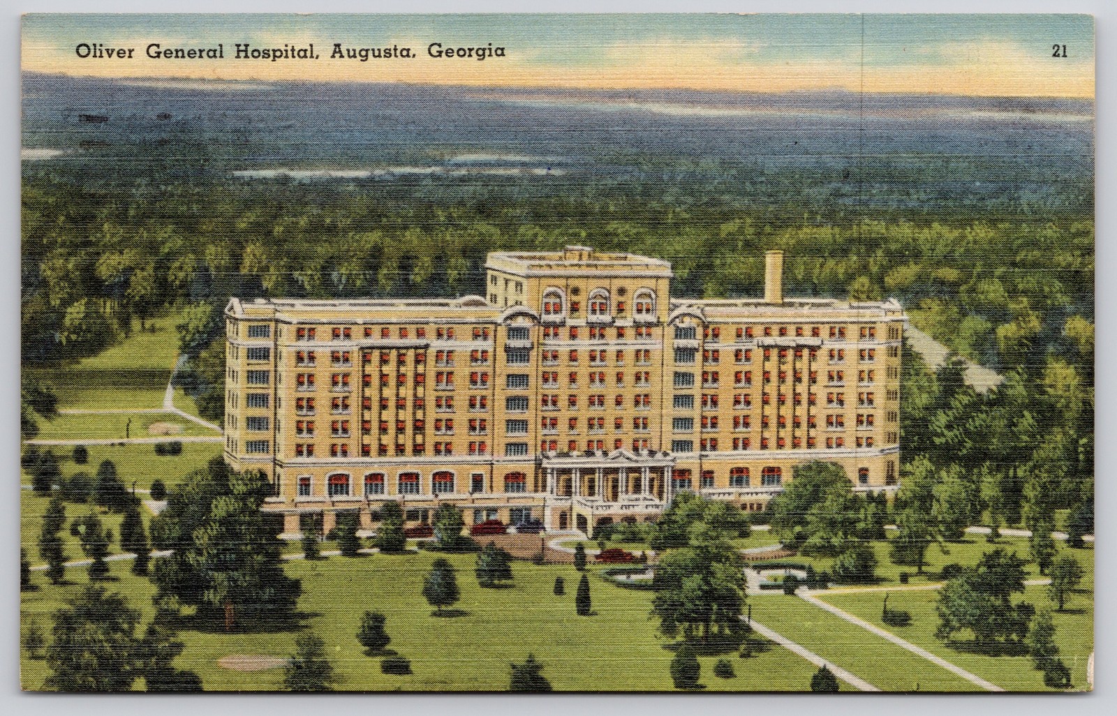 Augusta Georgia GA Oliver General Hospital Aerial View Postcard c1940s