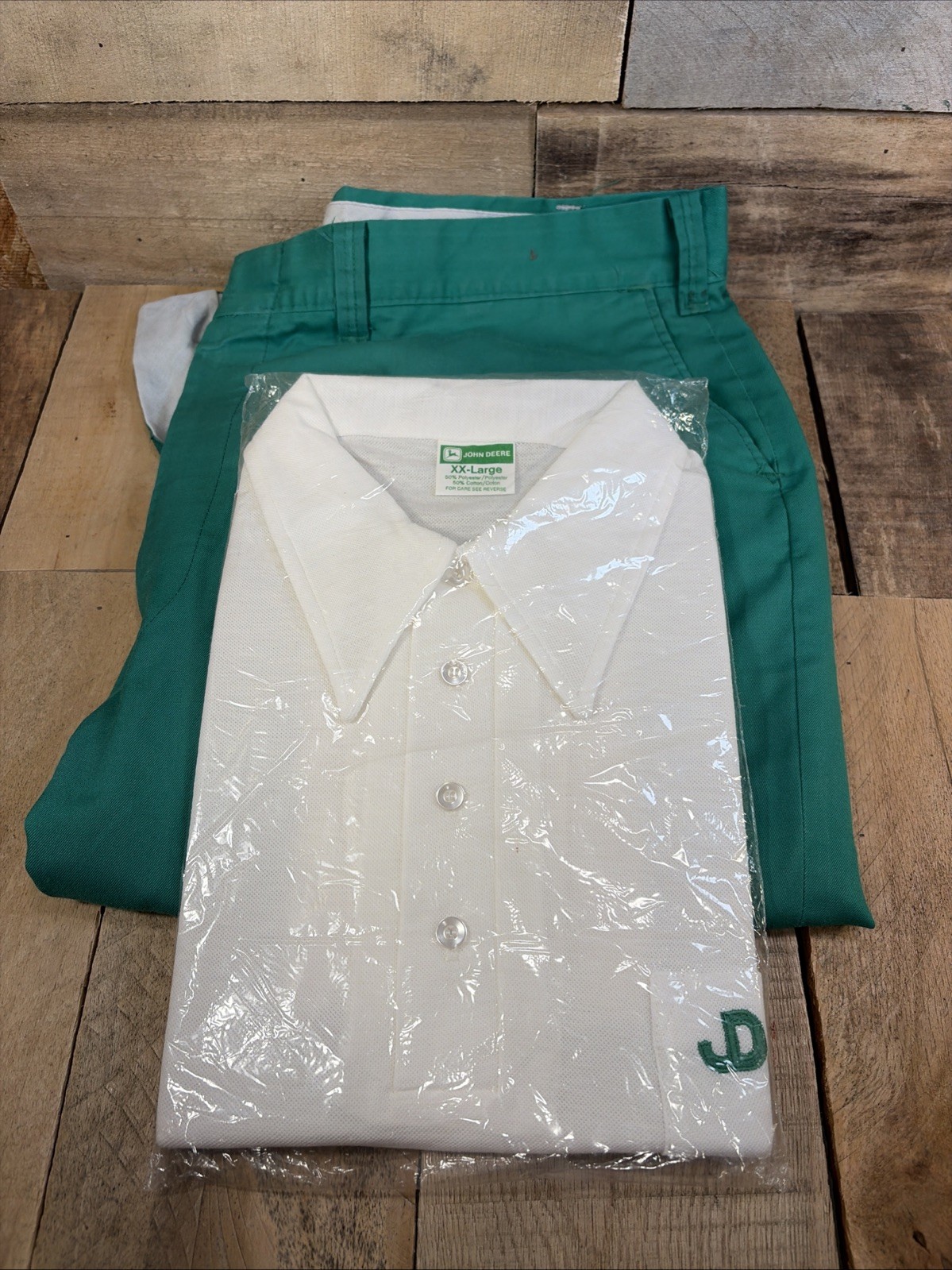 Vintage NOS John Deere Unopened Uniform Polo Shirt Green JD White w/ Pants