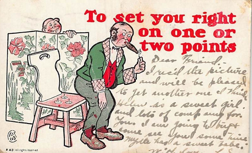 Postcard: To set you right on one or two points, UDB Posted 1907, Humor
