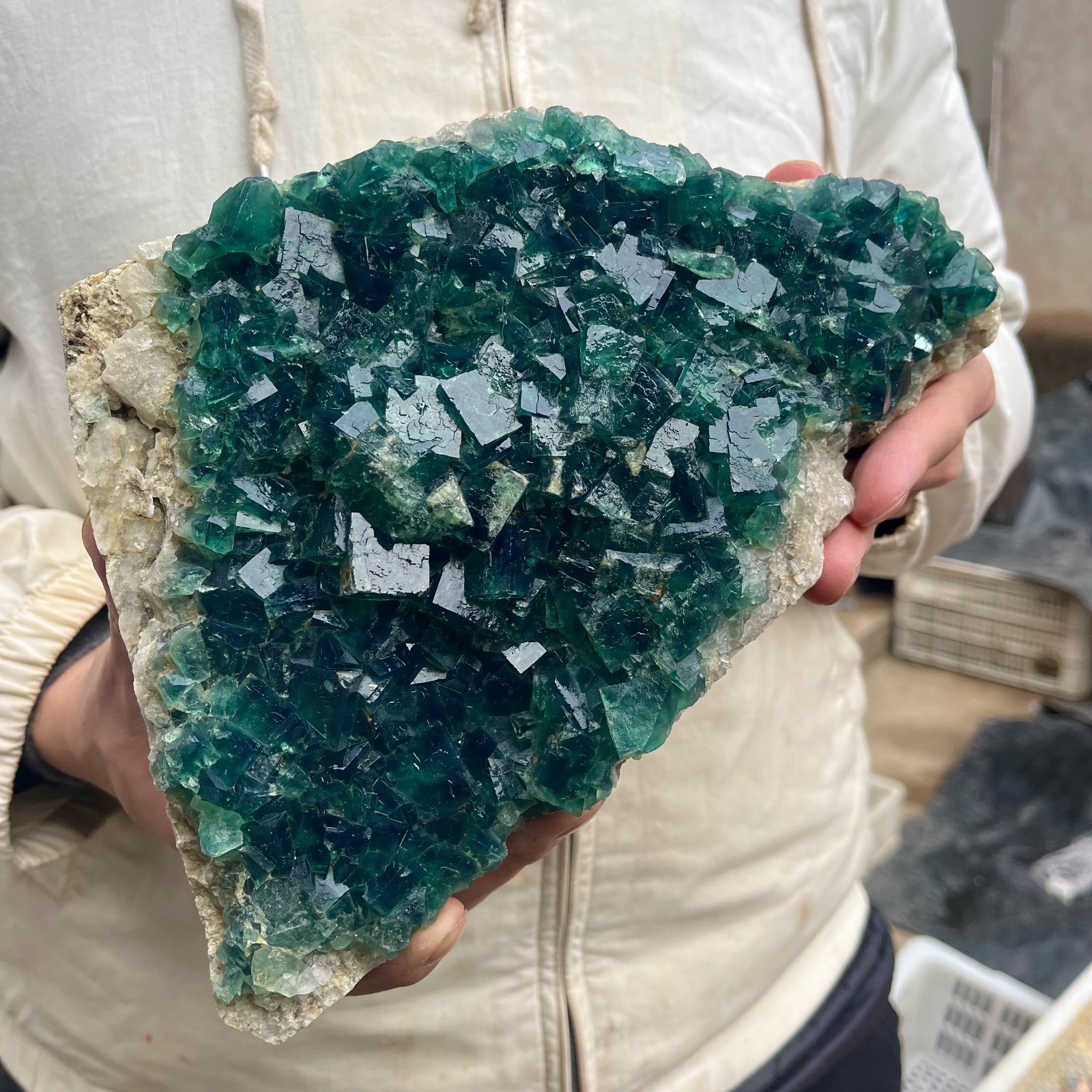 6.6LB  Natural cubic green fluorite crystal cluster rough mineral specimen