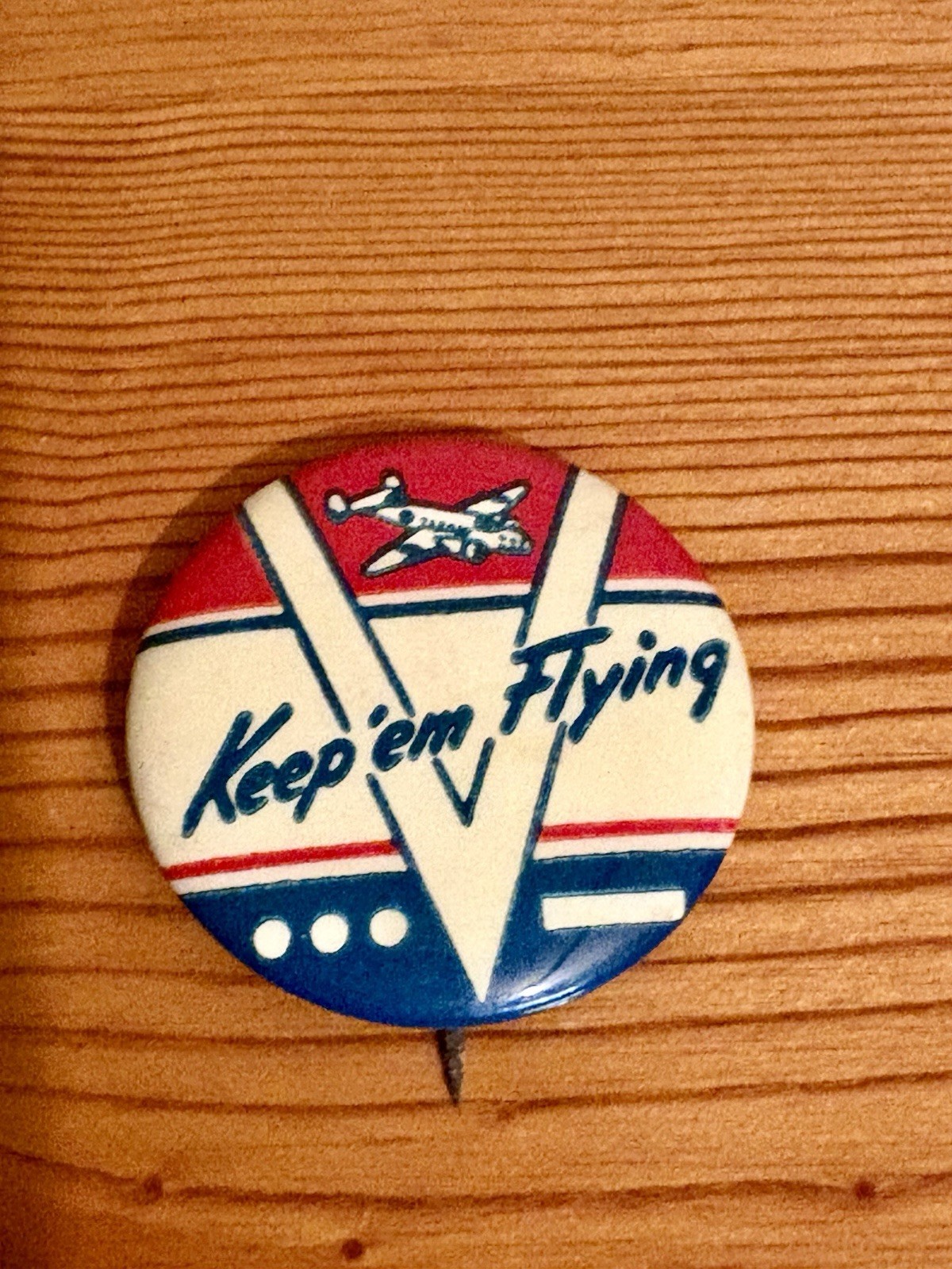 Vintage WWII Keep \'Em Flying V for Victory Pinback Button Morse Code Celluloid