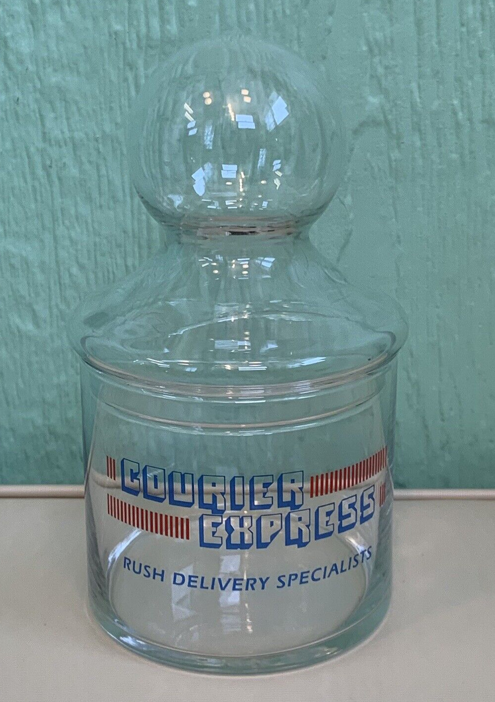 Vintage Courier Express Rush Delivery Specialists Glass Jar with Lid Round Ball