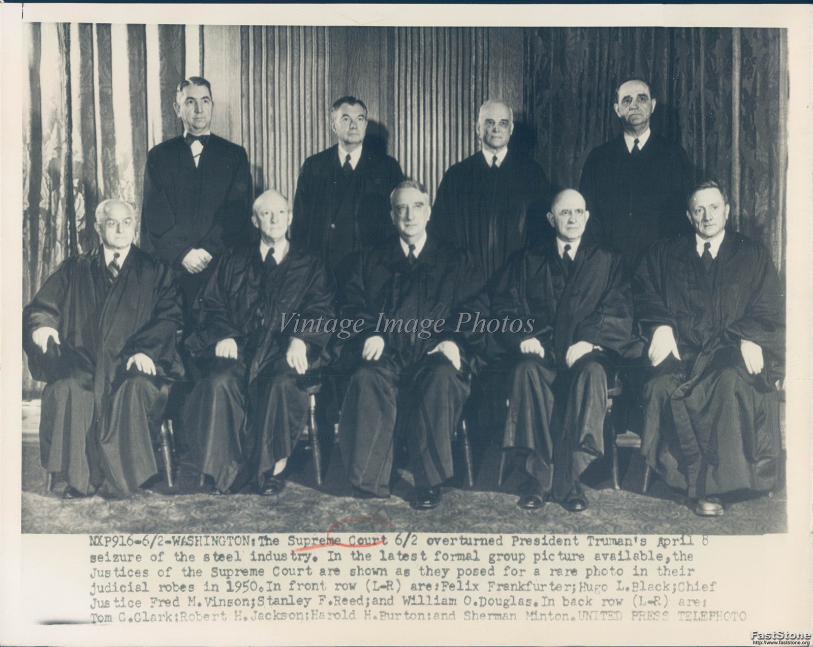 Washington Supreme Court Justices Group Wirephoto Historic Vintage 7x9