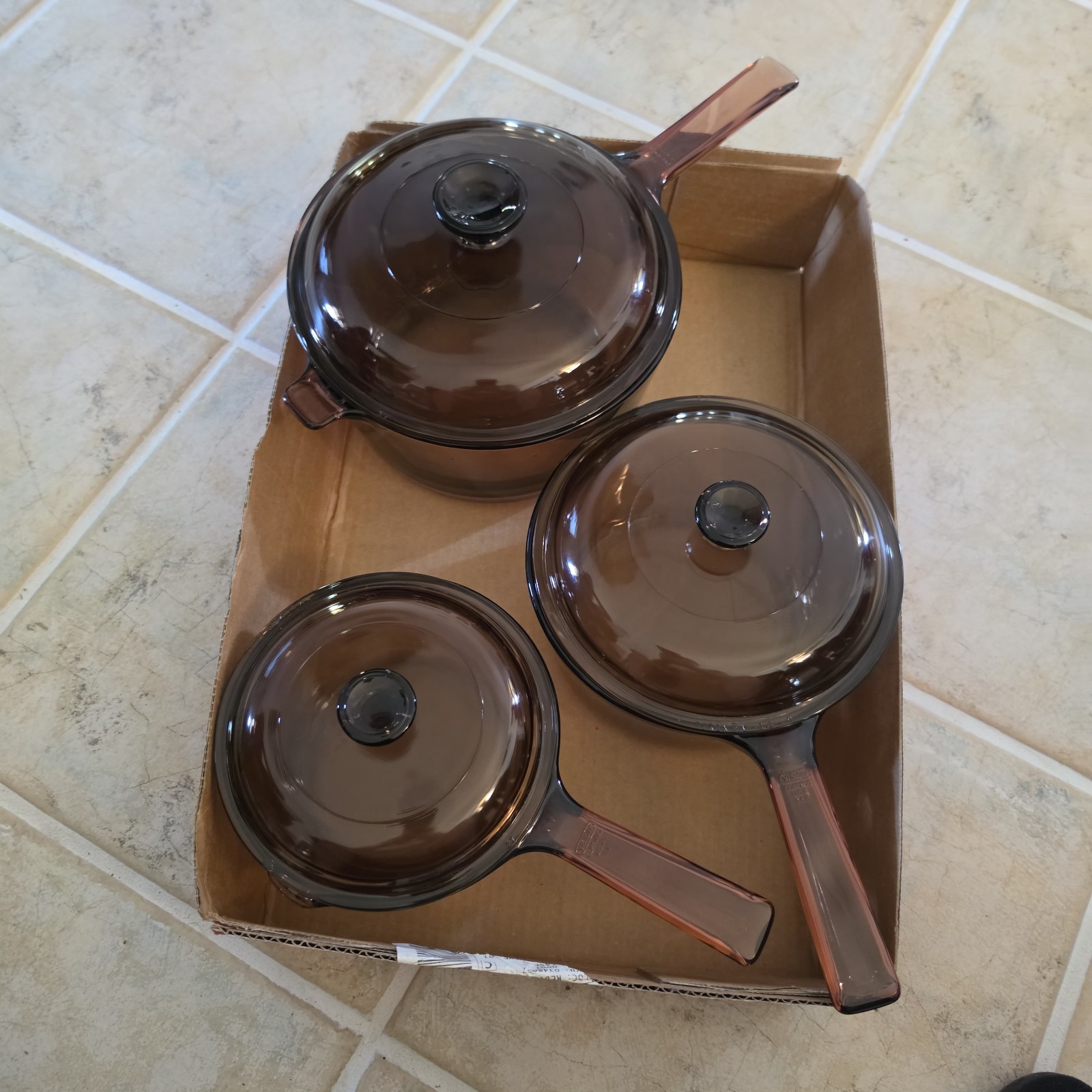 Vintage Visions Cookware Amber Glass Set Pans Lids 6p Corningware PYREX Vision