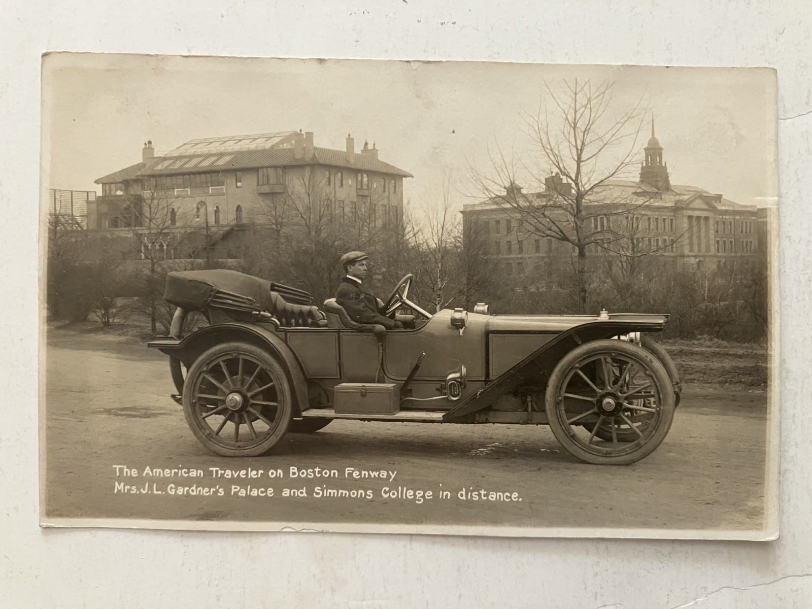 RPPC -AMERICAN TRAVELER ON BOSTON FENWAY, SIMMONS COLLEGE Postcard