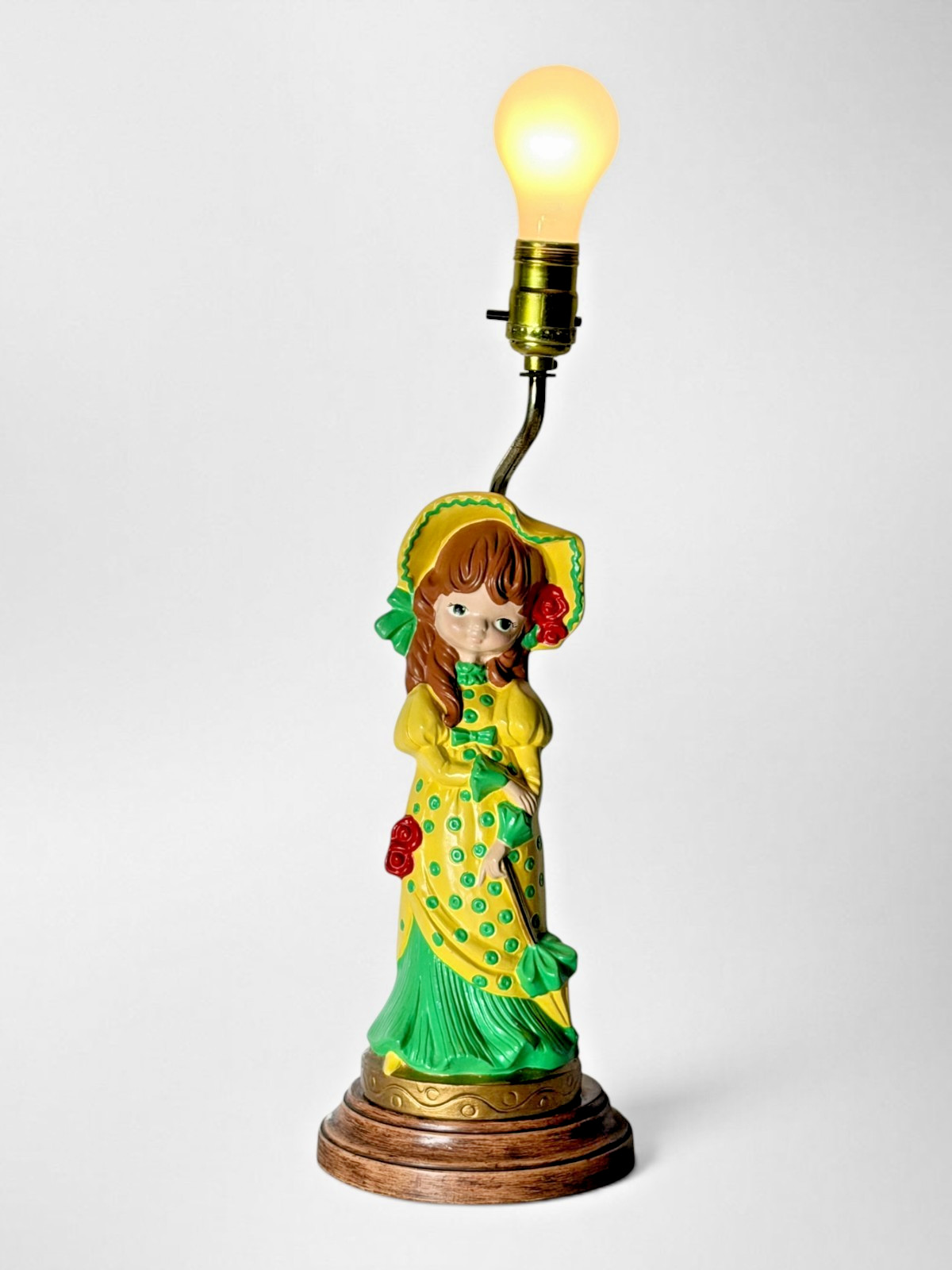 Vintage 1970s Atlantic Mold A733 Ceramic Bonnet Girl Table Lamp Kitsch