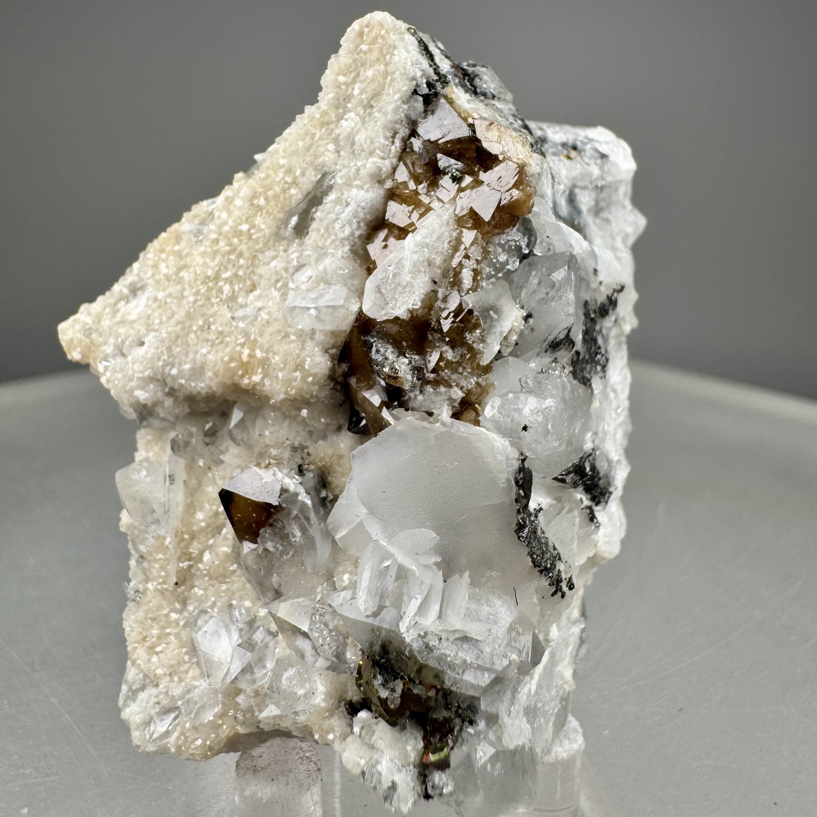 Scheelite, Calcite, Chalcopyrite, and Quartz Crystals: Yaogangxian Mine, China