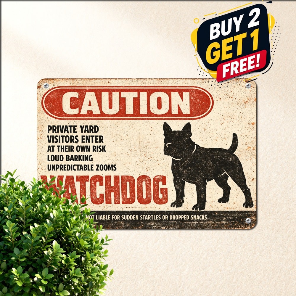 Funny Corgi Warning Plaque Retro Guard Dog Security Alert Metal Tin Wall Sign