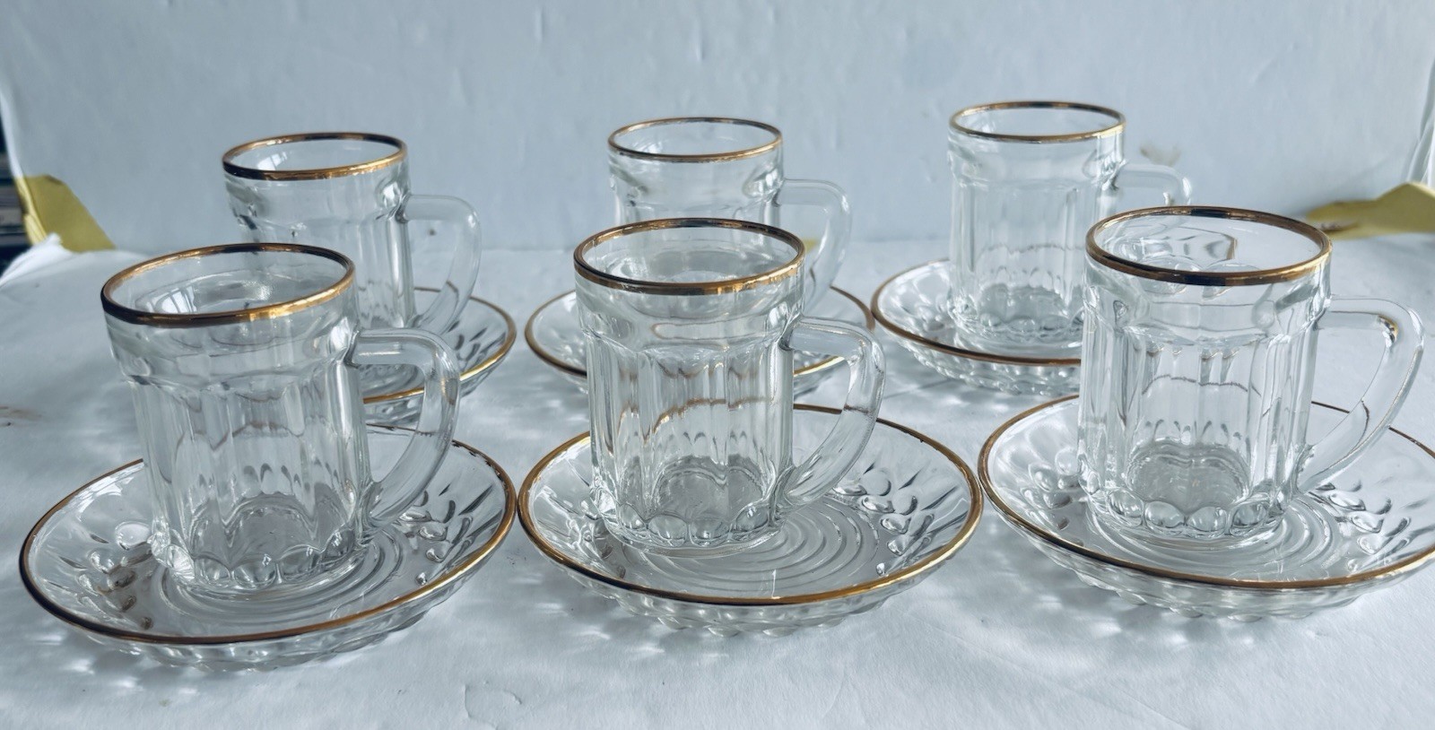DEMI-TASSE SET/VINTAGE/FRENCH/ VERRERIE De GIVORS/ Lot 6( Cup/ Saucer)/ GOLD/EUC