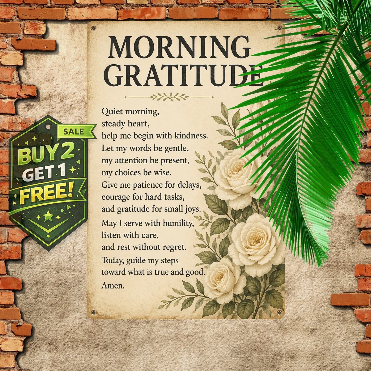 Morning Gratitude Prayer Vintage Typography Metal Plaque