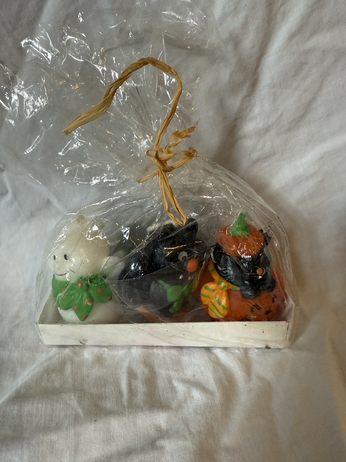 3 Vintage Russ Halloween Miniature Candles Ghost Pumpkin And Bat. Never Burned