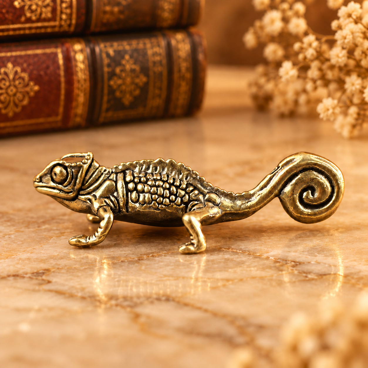Mini Vintage Brass Chameleon Statue Ornament Animal Collectible CUTE GIFT DECOR