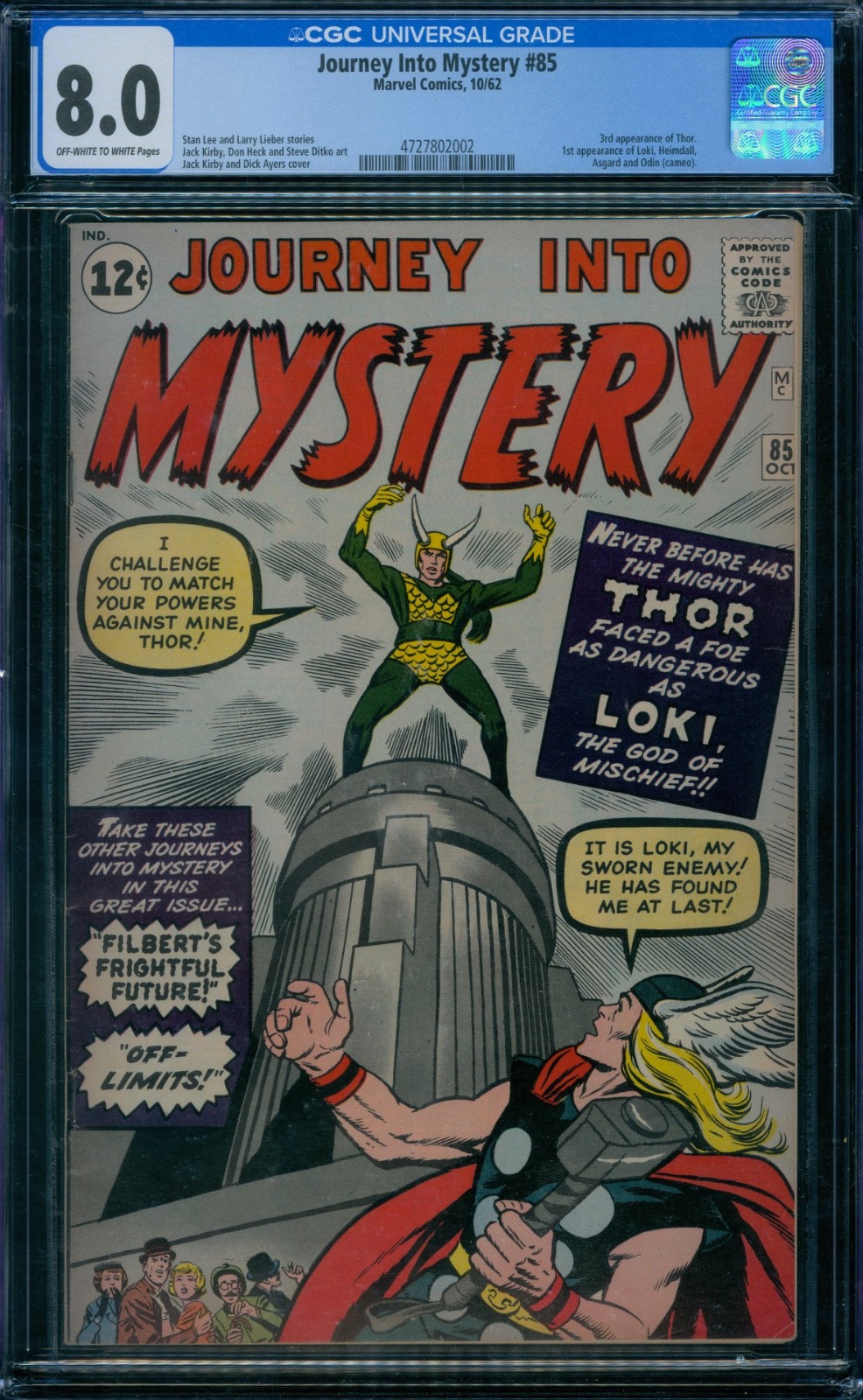 Journey Into Mystery 85  CGC 8.0  1st Loki ow/w pages