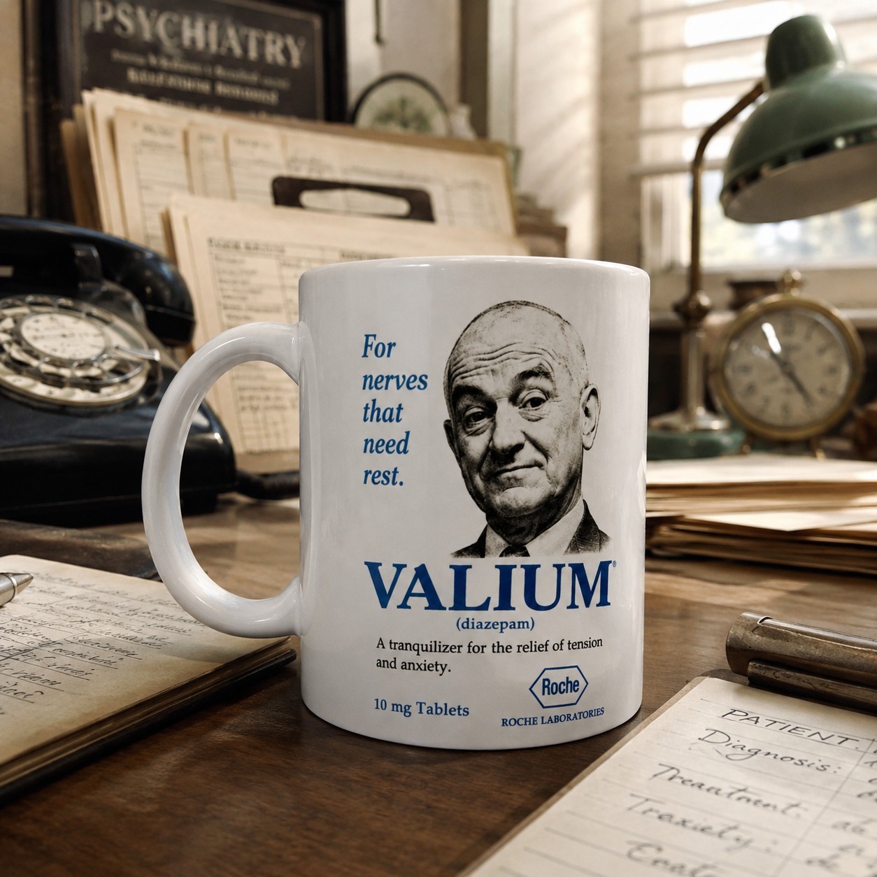 Vintage Valium Medical Ad Coffee Mug Retro Pharma Humor Cup Nurse Doctor Gift
