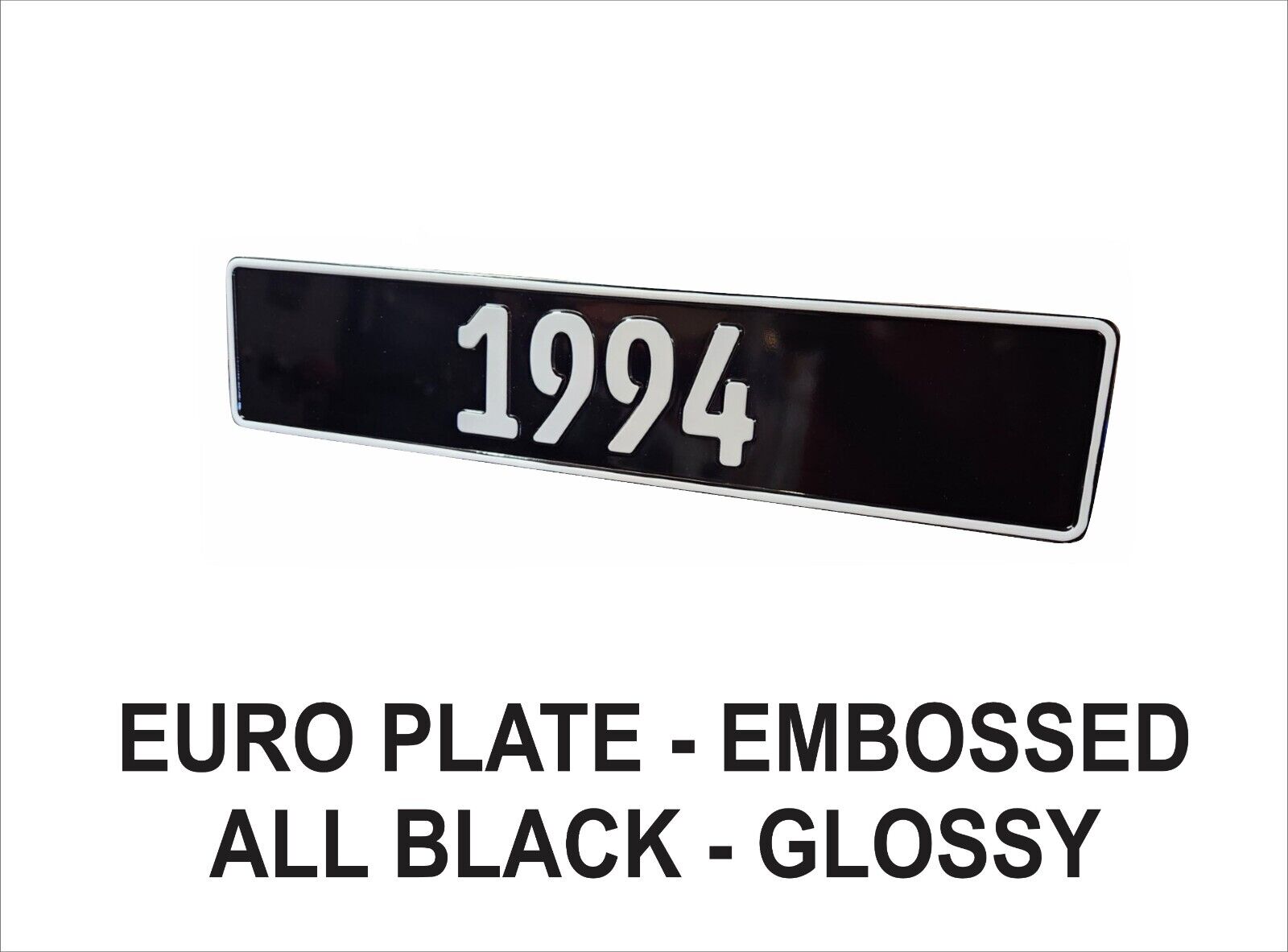 ALL BLACK  Euro, European License Plate. Embossed - ANY TEXT, TAG, BMW, CUSTOM