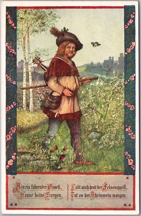Vintage 1910s Artist-Signed Postcard Minstrel / Man with Mandolin / Unused