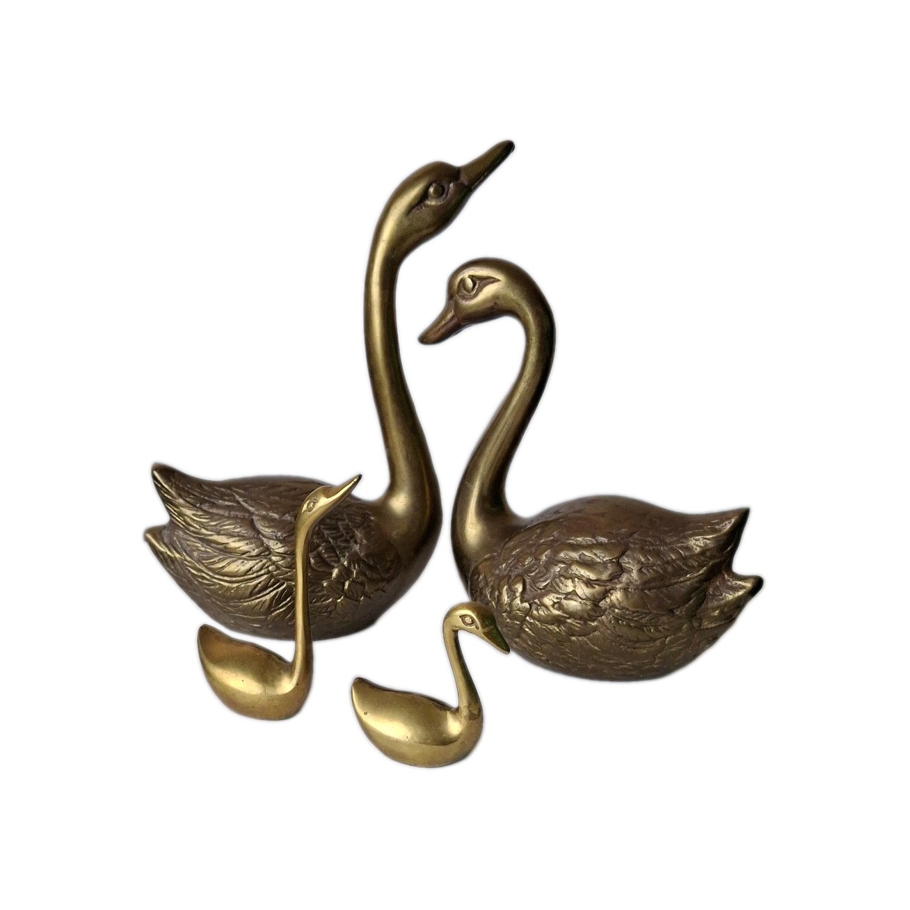 Vintage Large Brass Swan Figurines family of 4