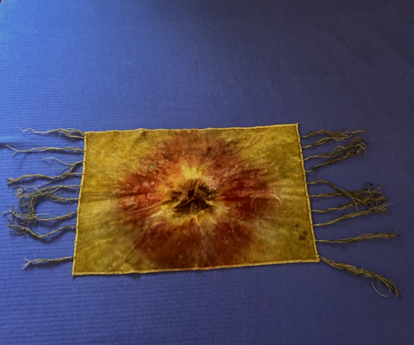 antique TIE DYE Art Deco textile piece small runner DOILY velvet silk fringe
