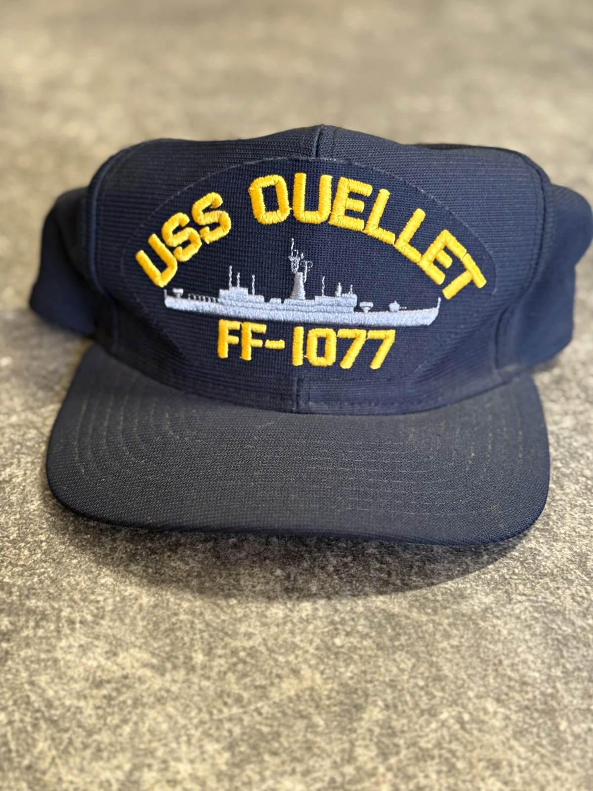 Vintage USS Ouellet FF-1077 Navy Frigate Hat Cap 10 Made in USA Snapback