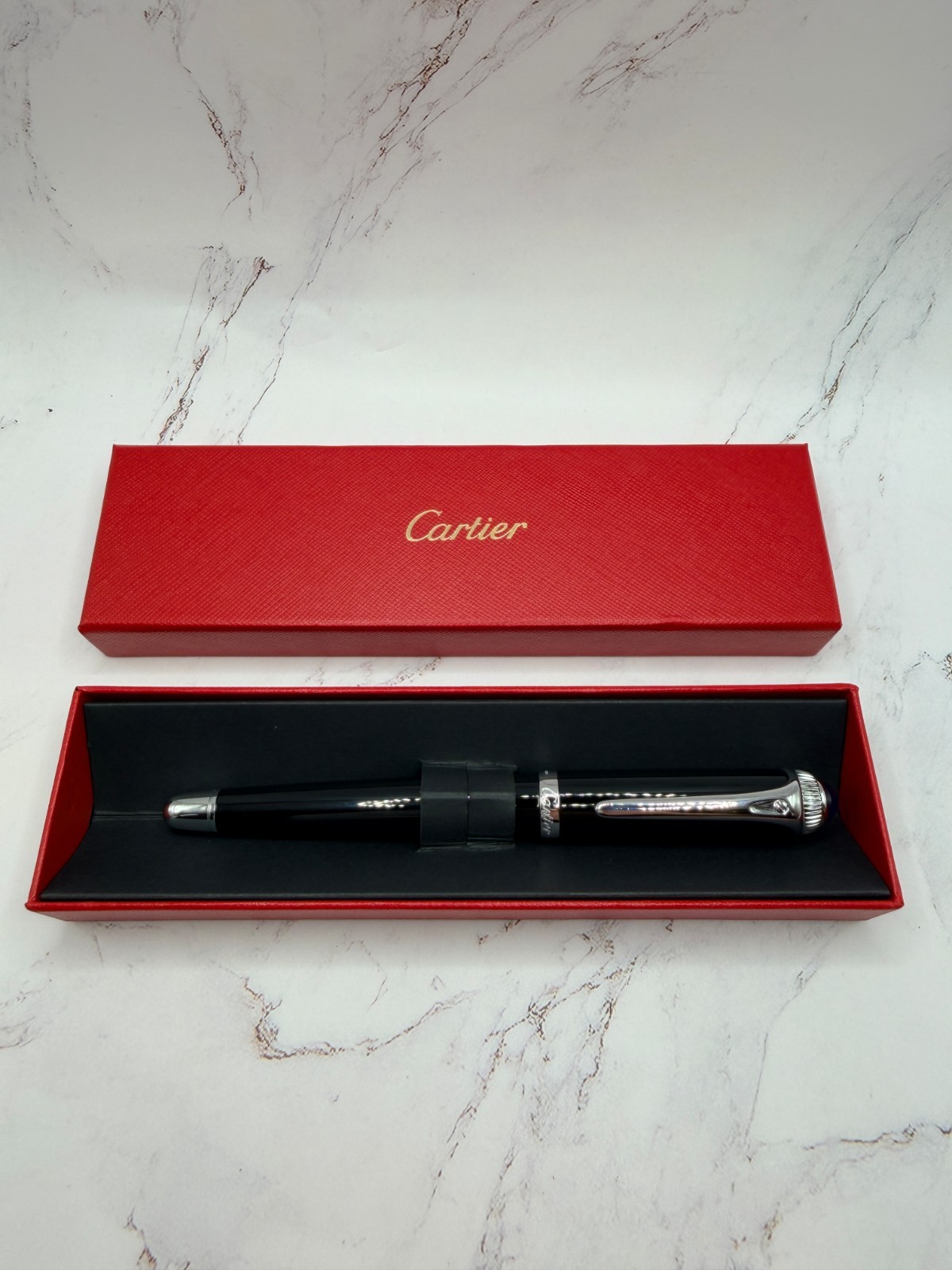 Cartier Black Silver Composite Executive Rollerball Pen Rare AD VIP Gift