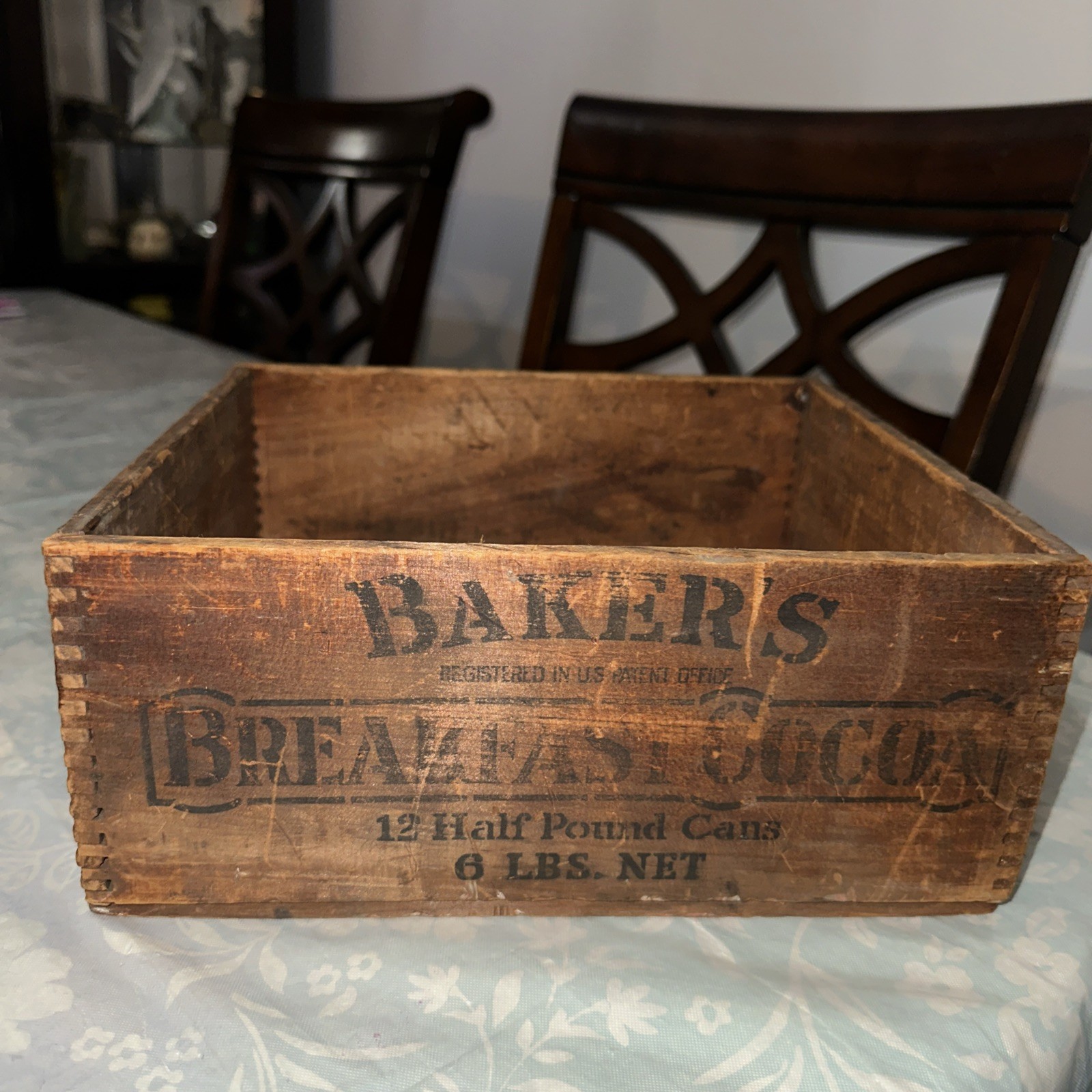 Walter Baker & Co. Dorchester Mass. Antique Wood Chocolate Box c1900 10.7”x9.5”