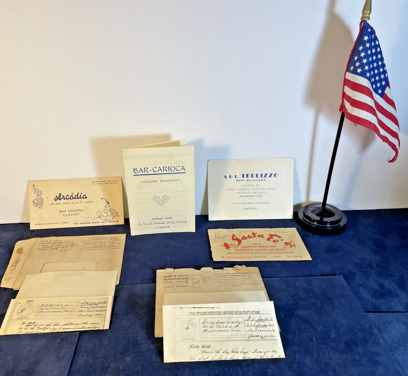 Vintage WWII U.S. Navy USS Whitney Ephemera Lot: V Letters & 4 Advertising Cards