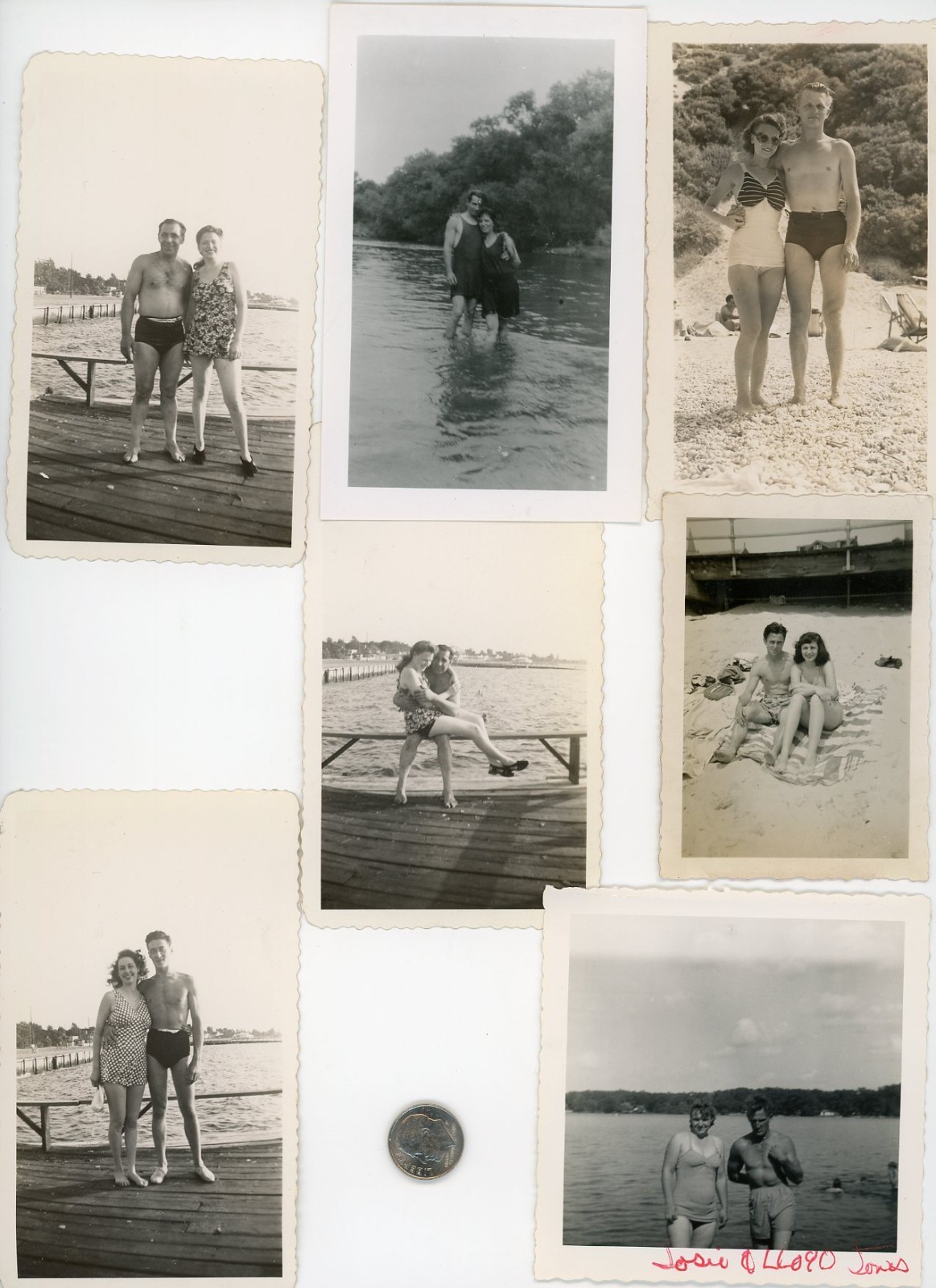 (7) Vintage BEACH photos / YOUNG COUPLES in SWIMSUITS - Sand, Sun & Romance