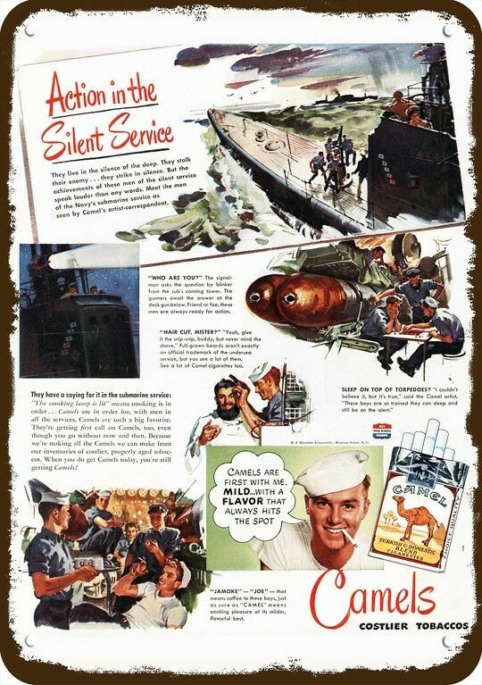 1945 CAMEL CIGARETTES Vintage Look DECORATIVE METAL SIGN  US NAVY SUBMARINE TORP