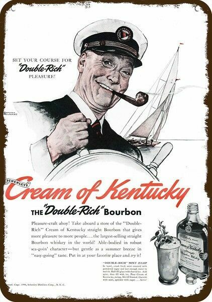 1940 NORMAN ROCKWELL Art Cream of Kentucky Whiskey DECORATIVE REPLICA METAL SIGN