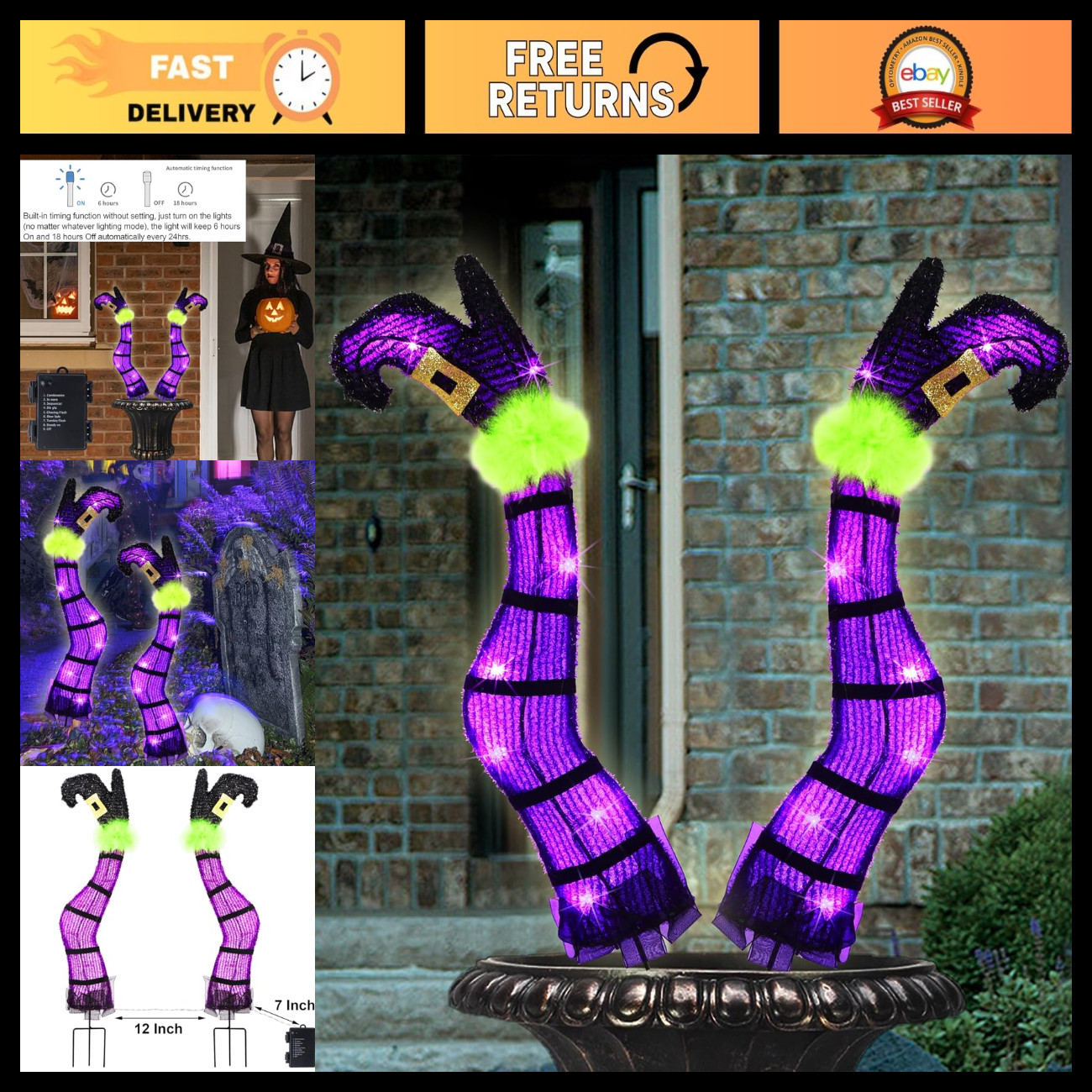 Juegoal Set of 2 Halloween Lighted Wicked Purple Witch Legs with Stakes, 22\