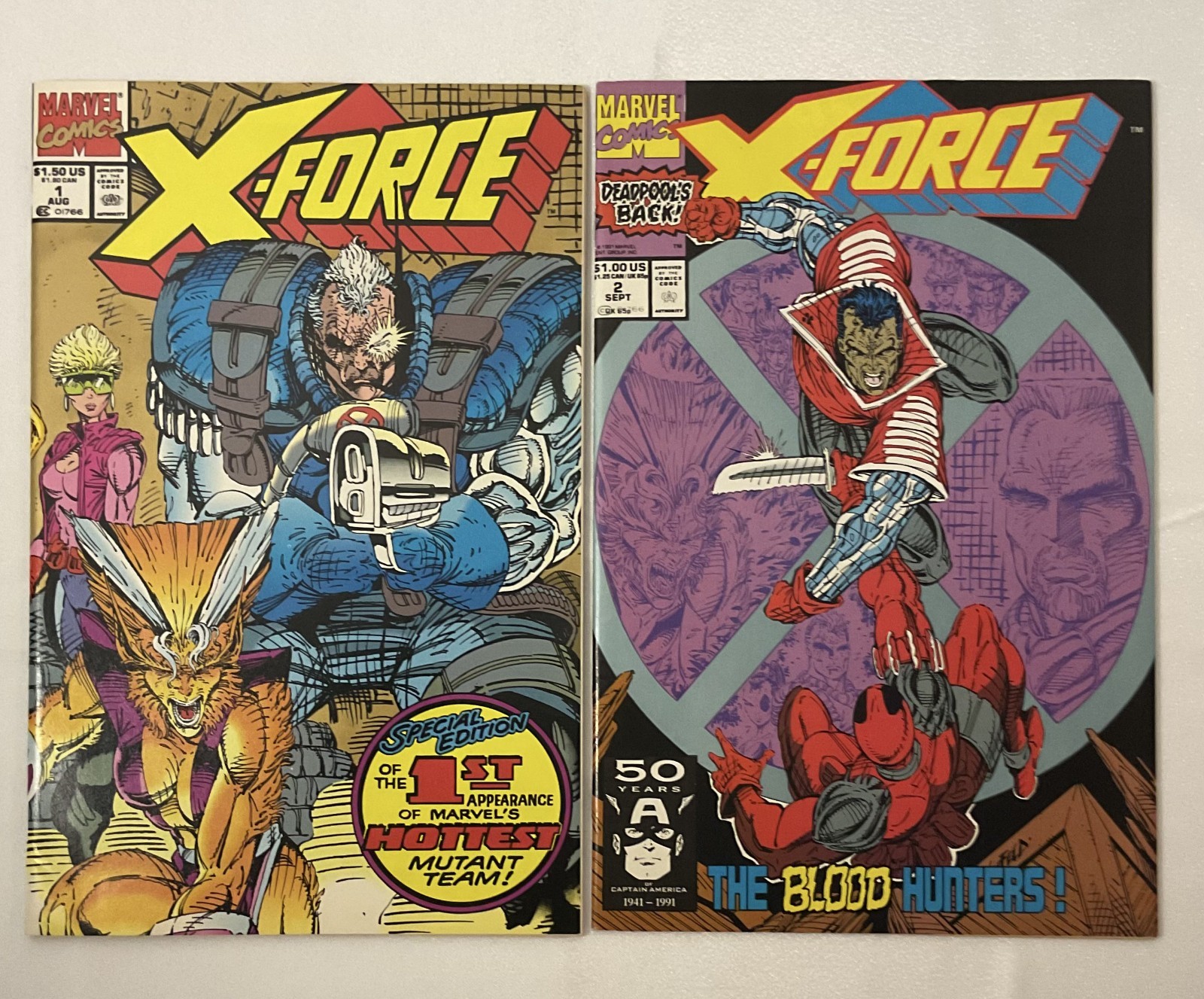 X-FORCE #1 AND #2 - MARVEL COMICS AUGUST 1991 FIRST PRINTS - 1ST APPEARANCES