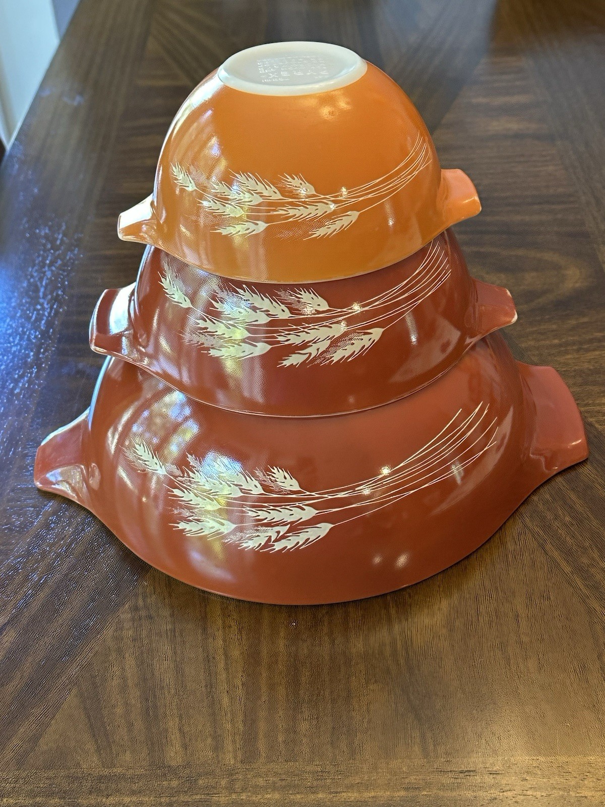 Vintage Pyrex Autumn Harvest Wheat Cinderella Mixing Nesting Bowls 441 442 444